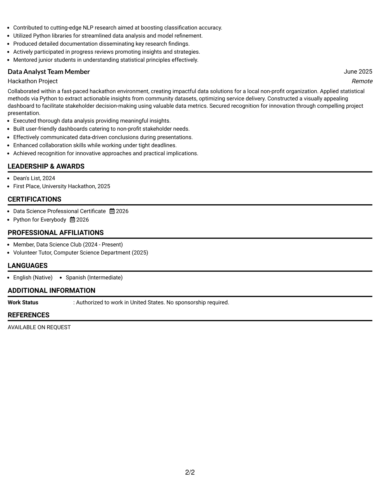 Resume Example Page 2