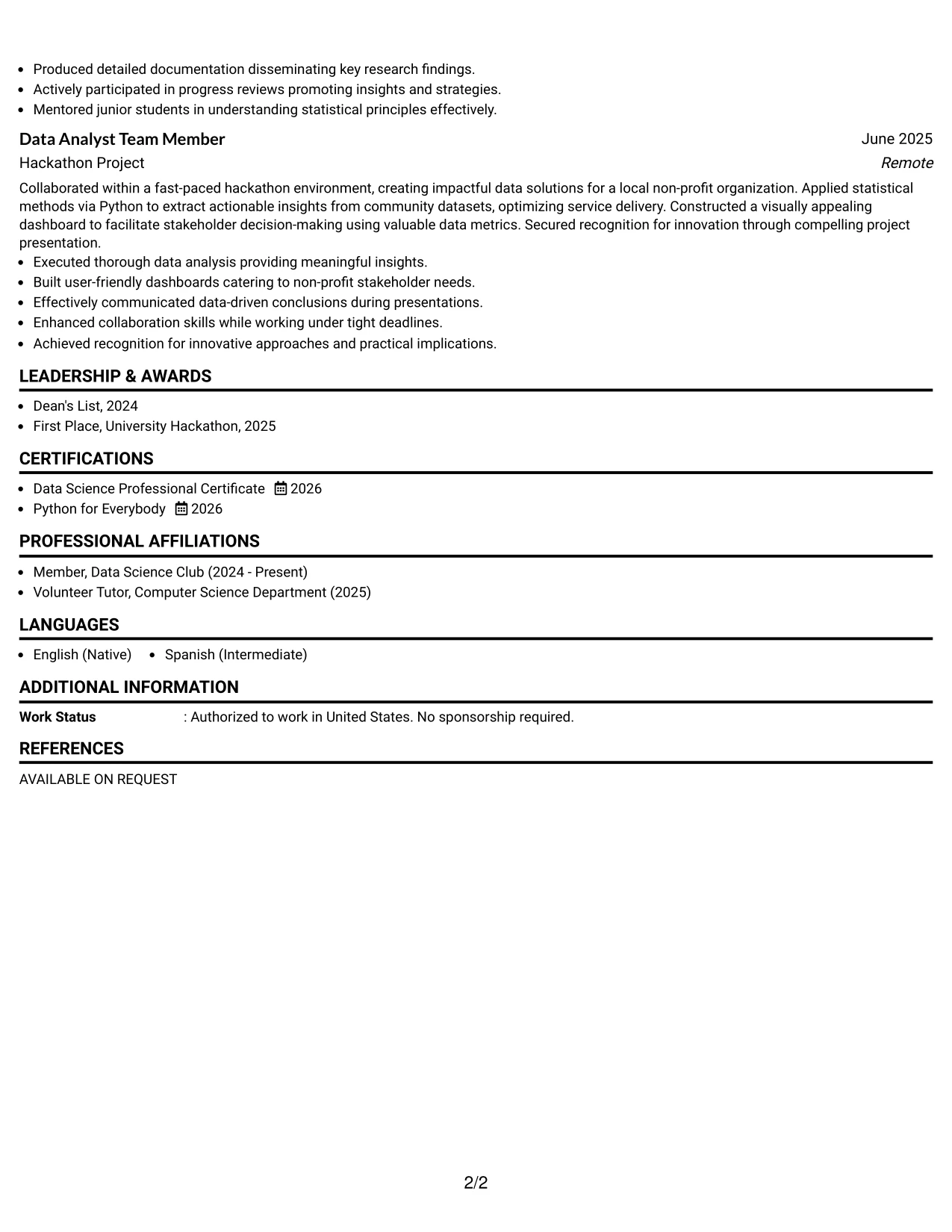 Resume Example Page 2