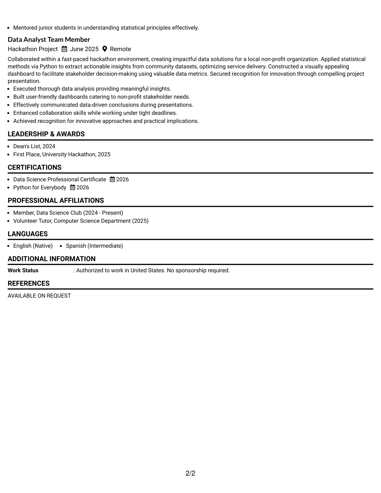 Resume Example Page 2