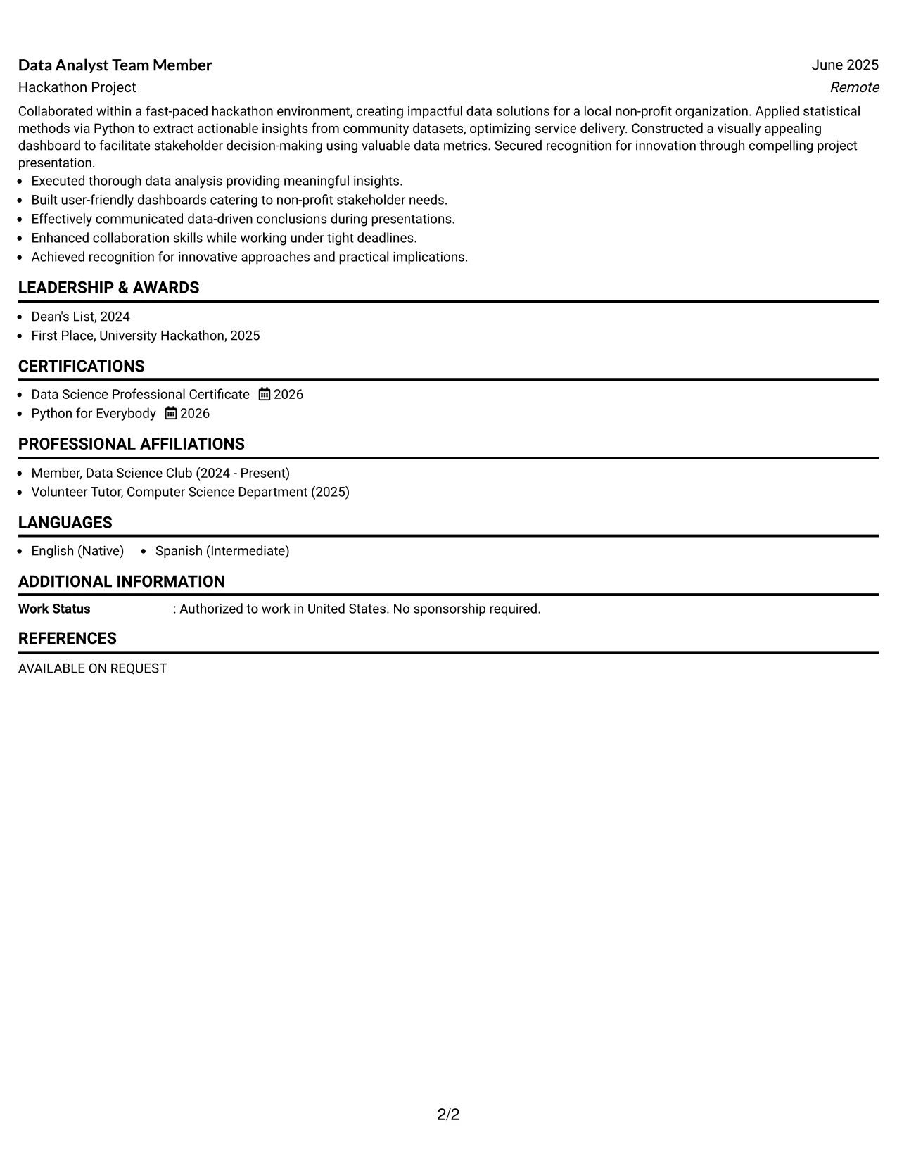 Resume Example Page 2
