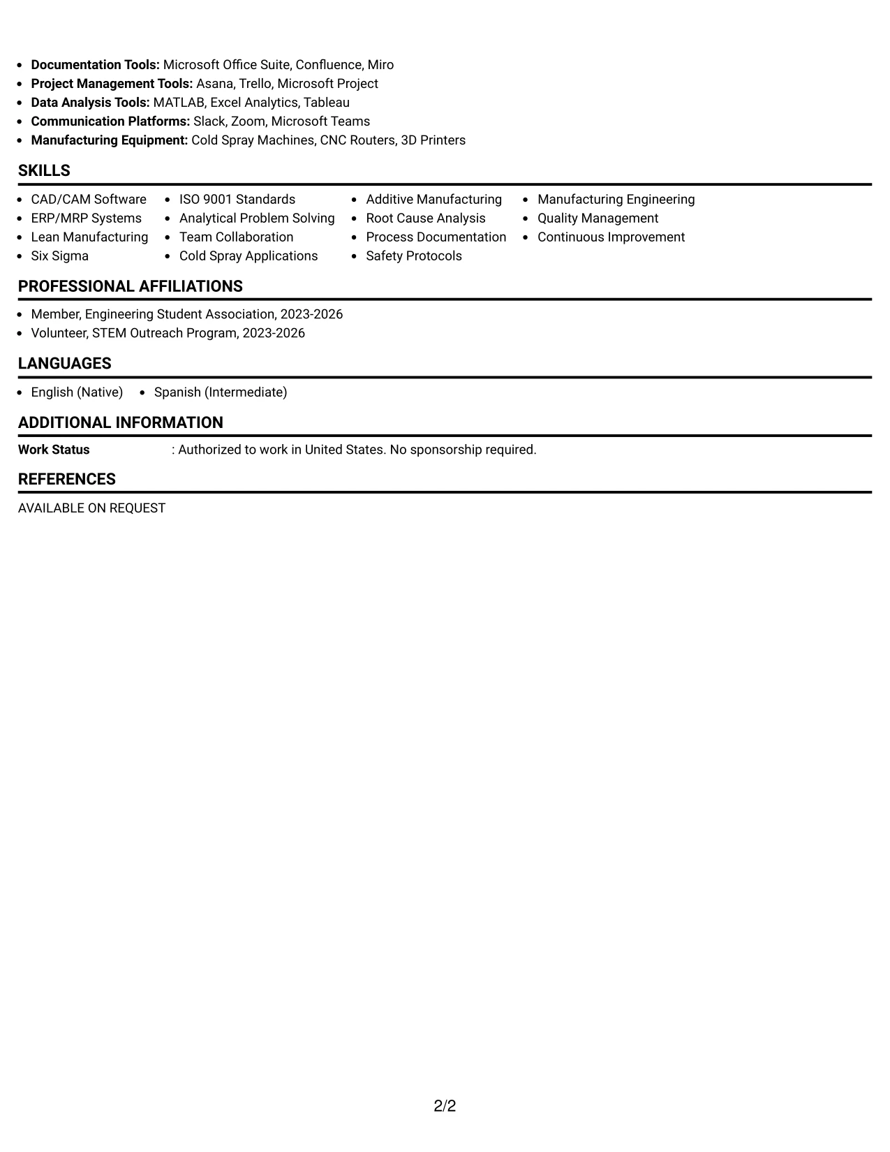 Resume Example Page 2