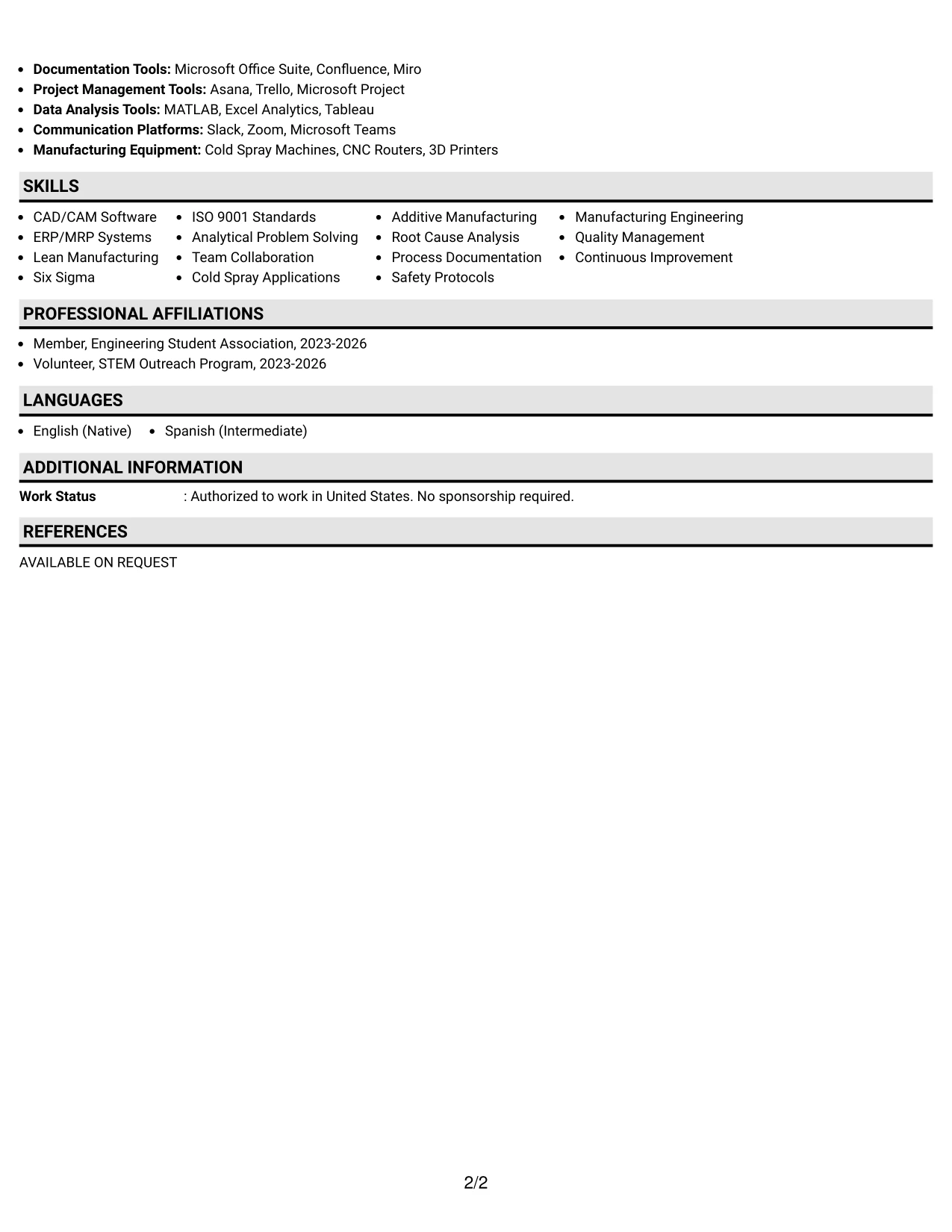Resume Example Page 2