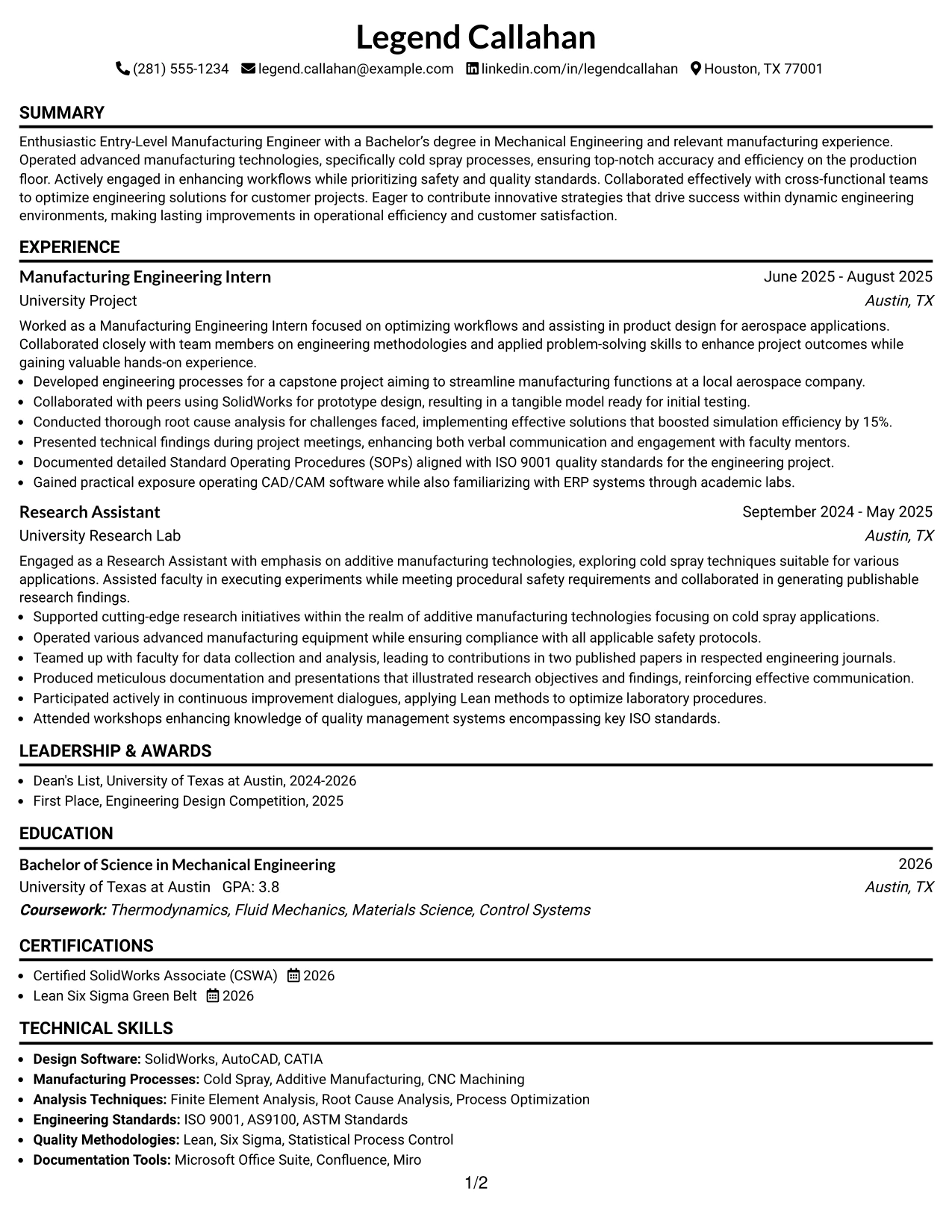 Resume Example Page 1