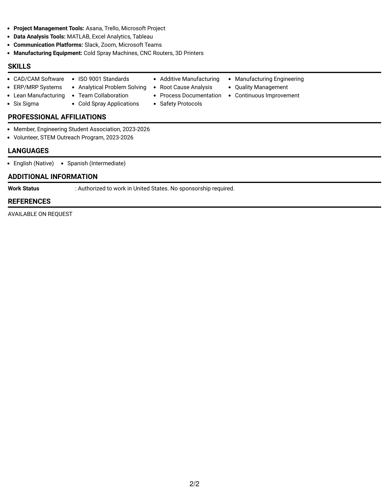 Resume Example Page 2