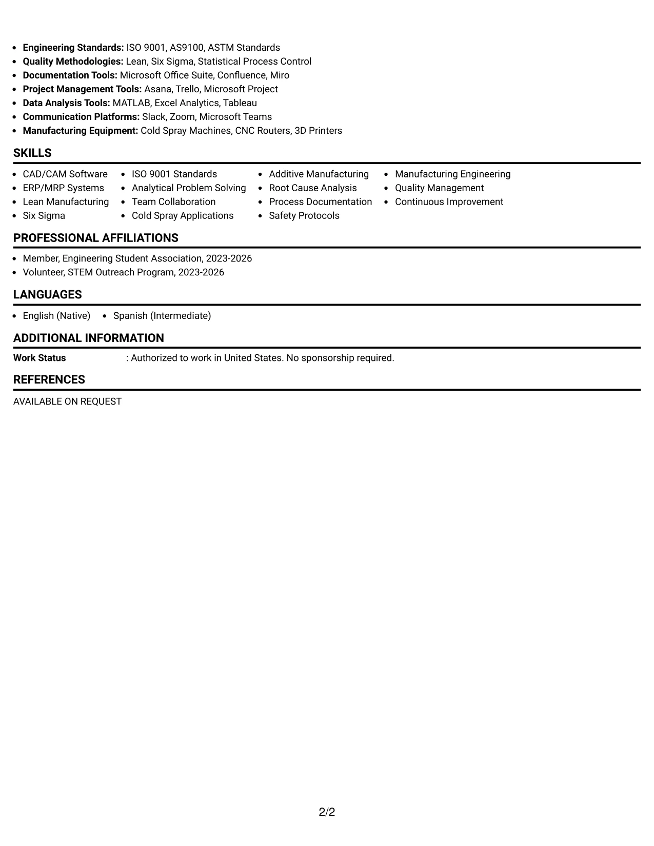 Resume Example Page 2