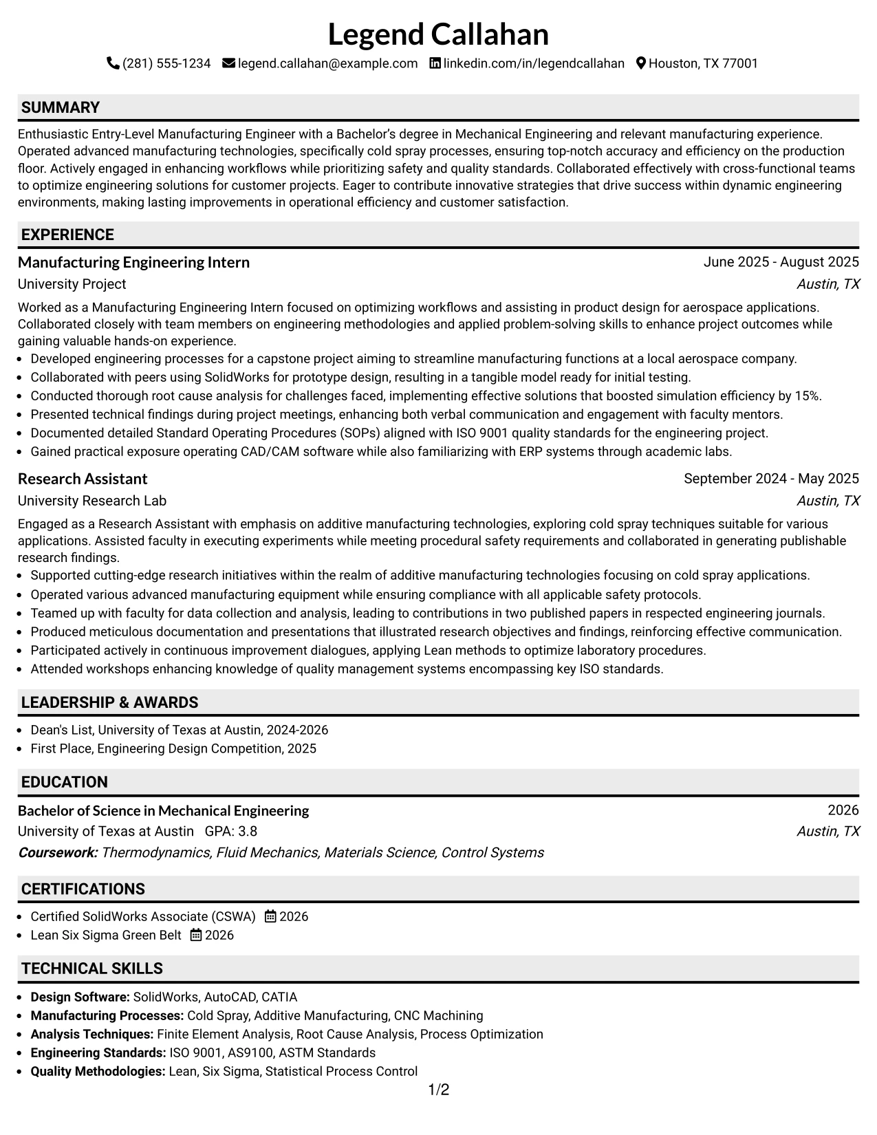 Resume Example Page 1