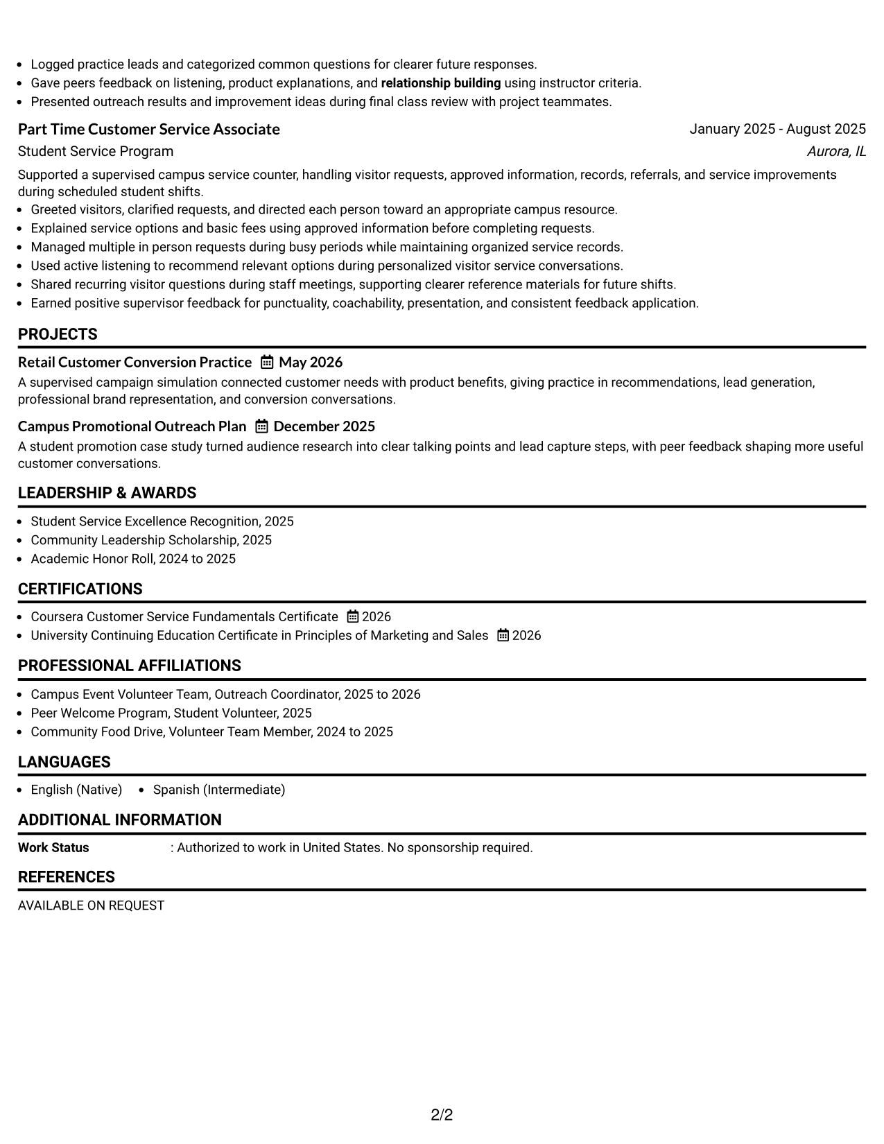 Resume Example Page 2