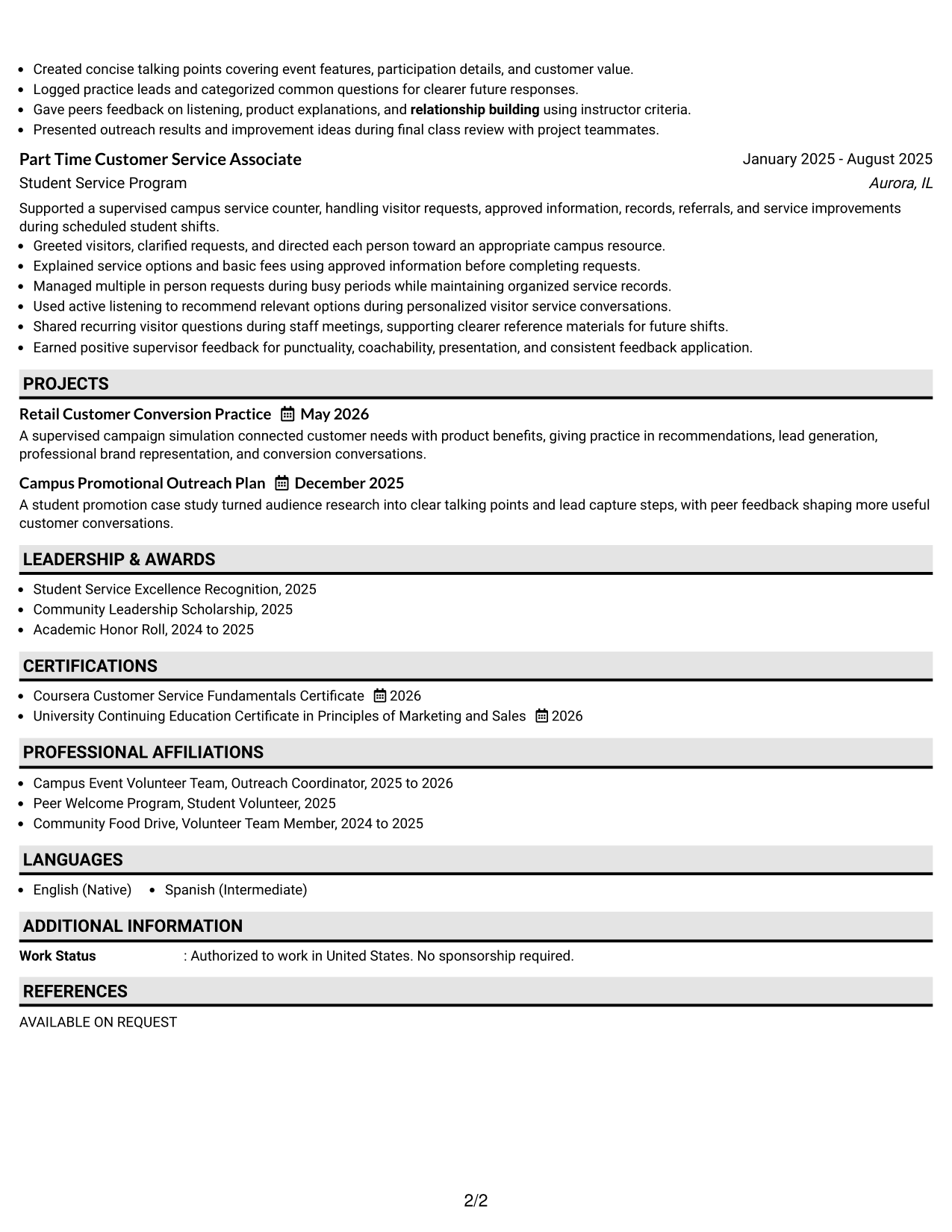 Resume Example Page 2