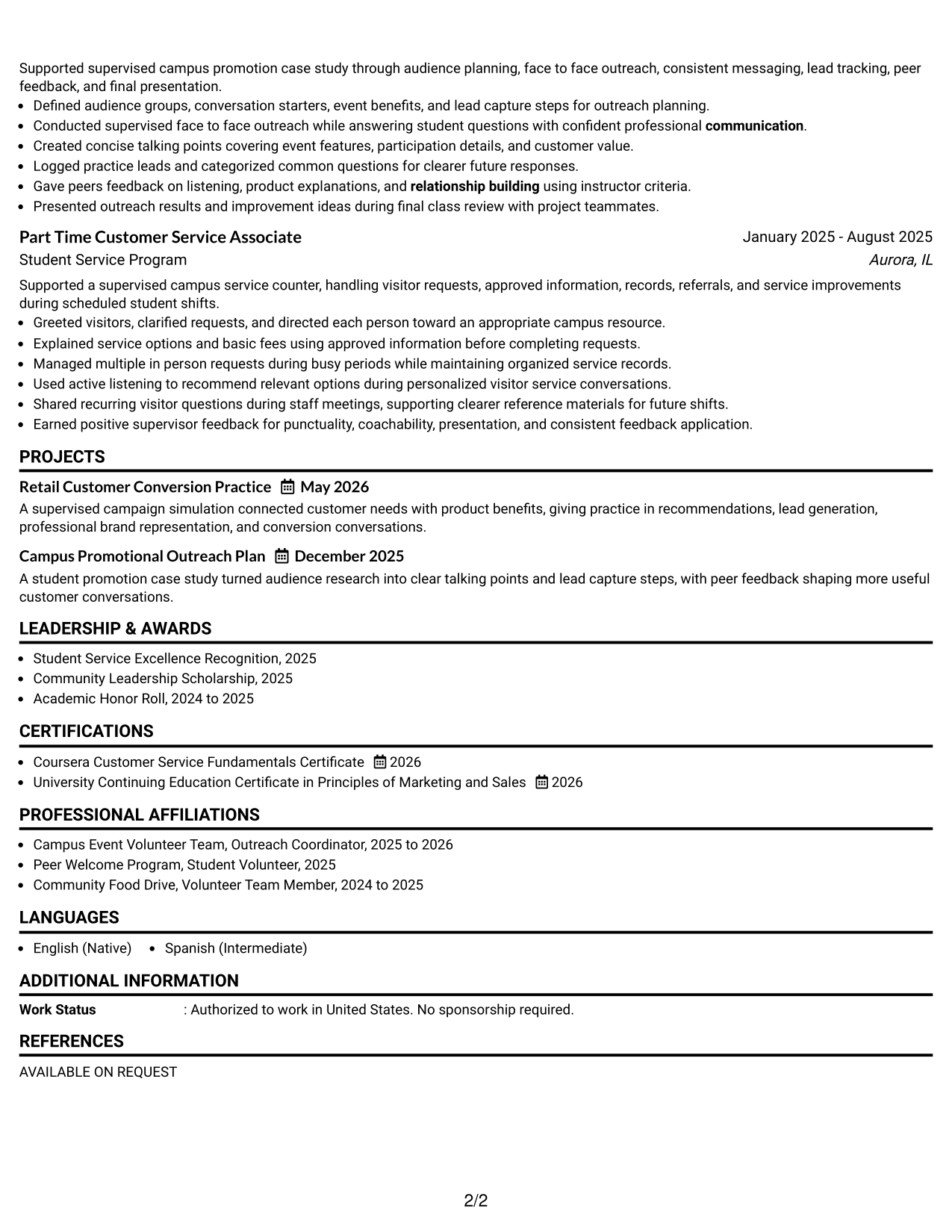 Resume Example Page 2