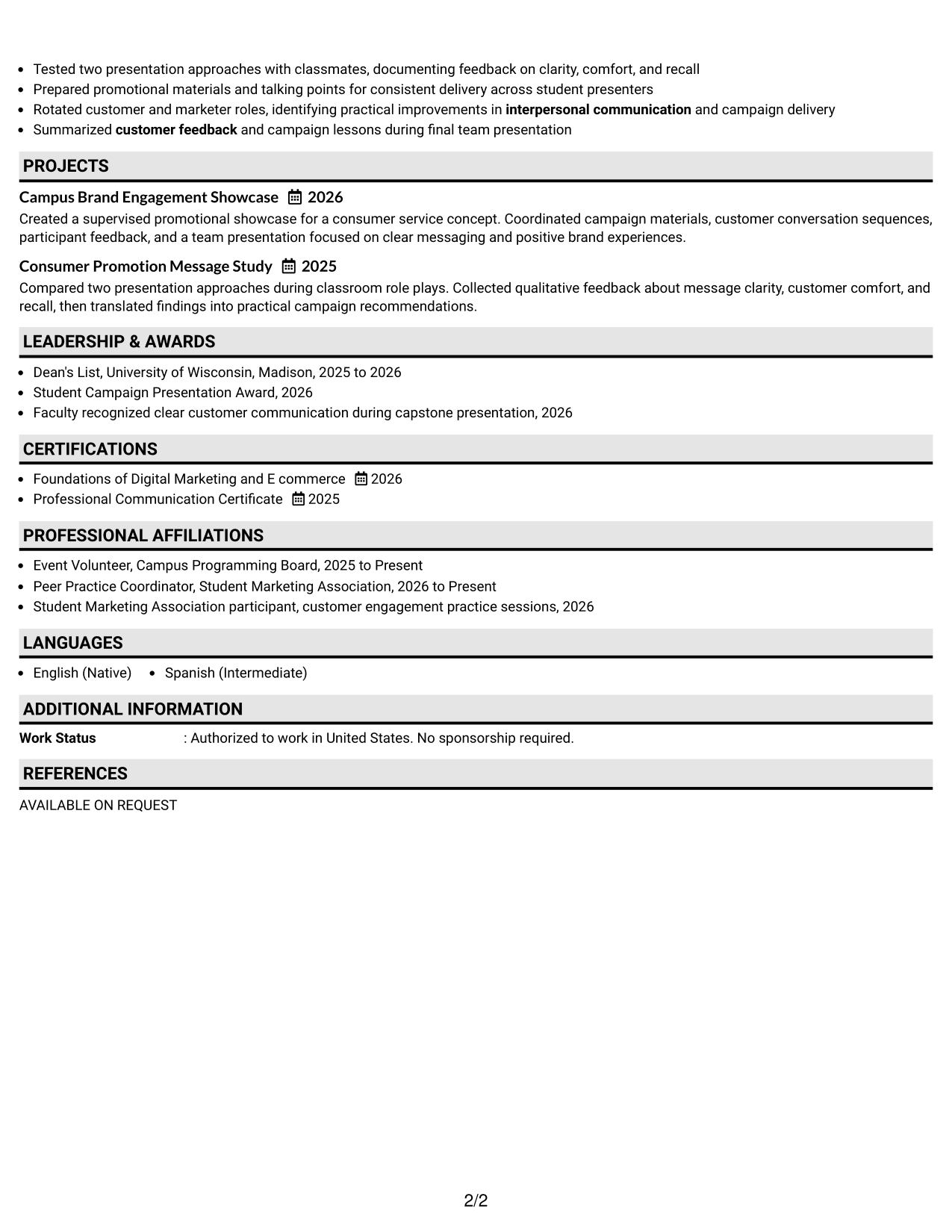 Resume Example Page 2