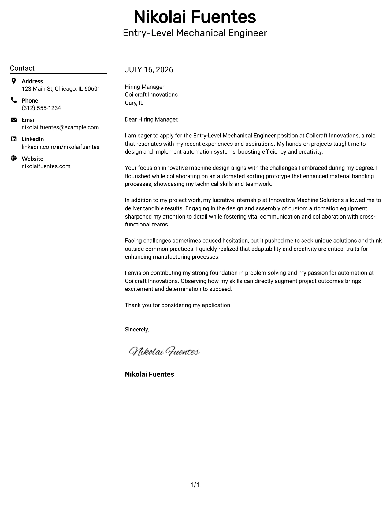 Resume Example Page 1