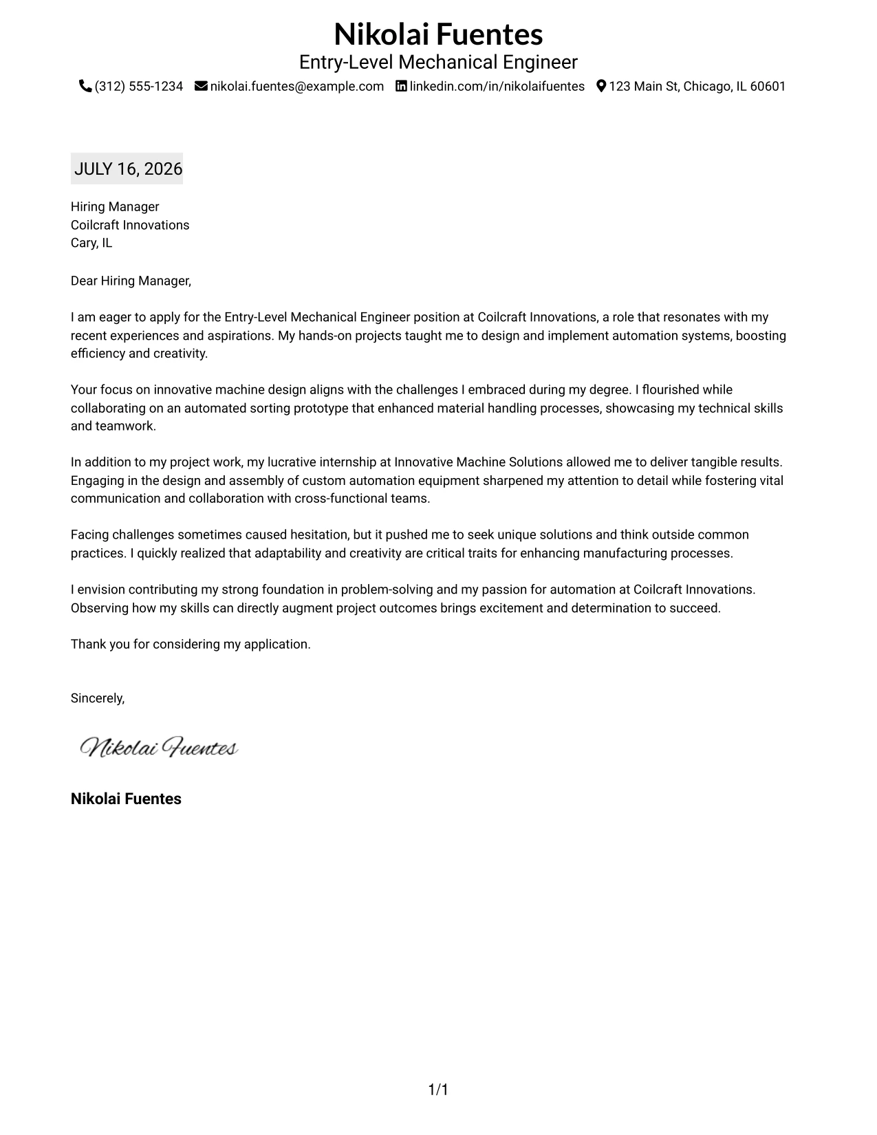 Resume Example Page 1