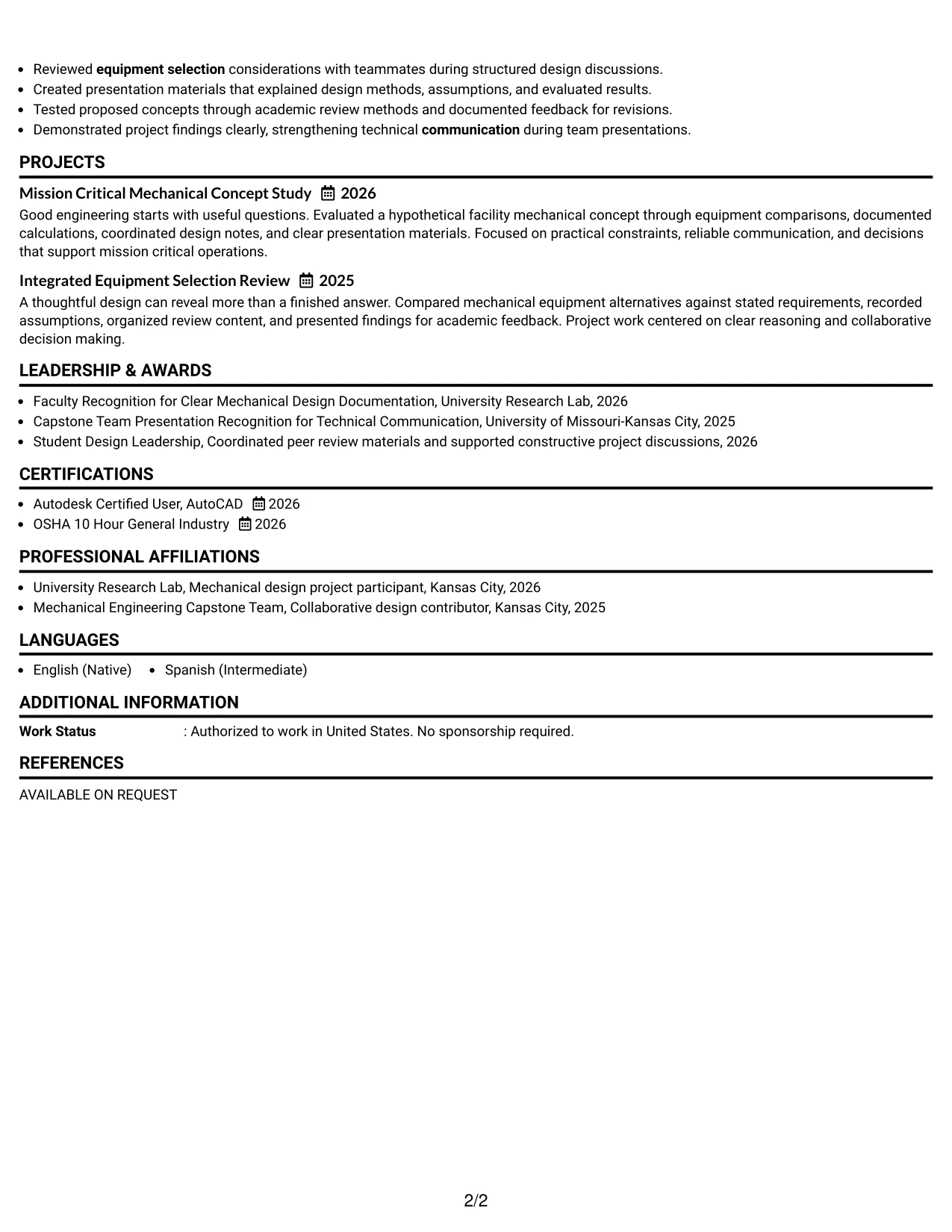 Resume Example Page 2