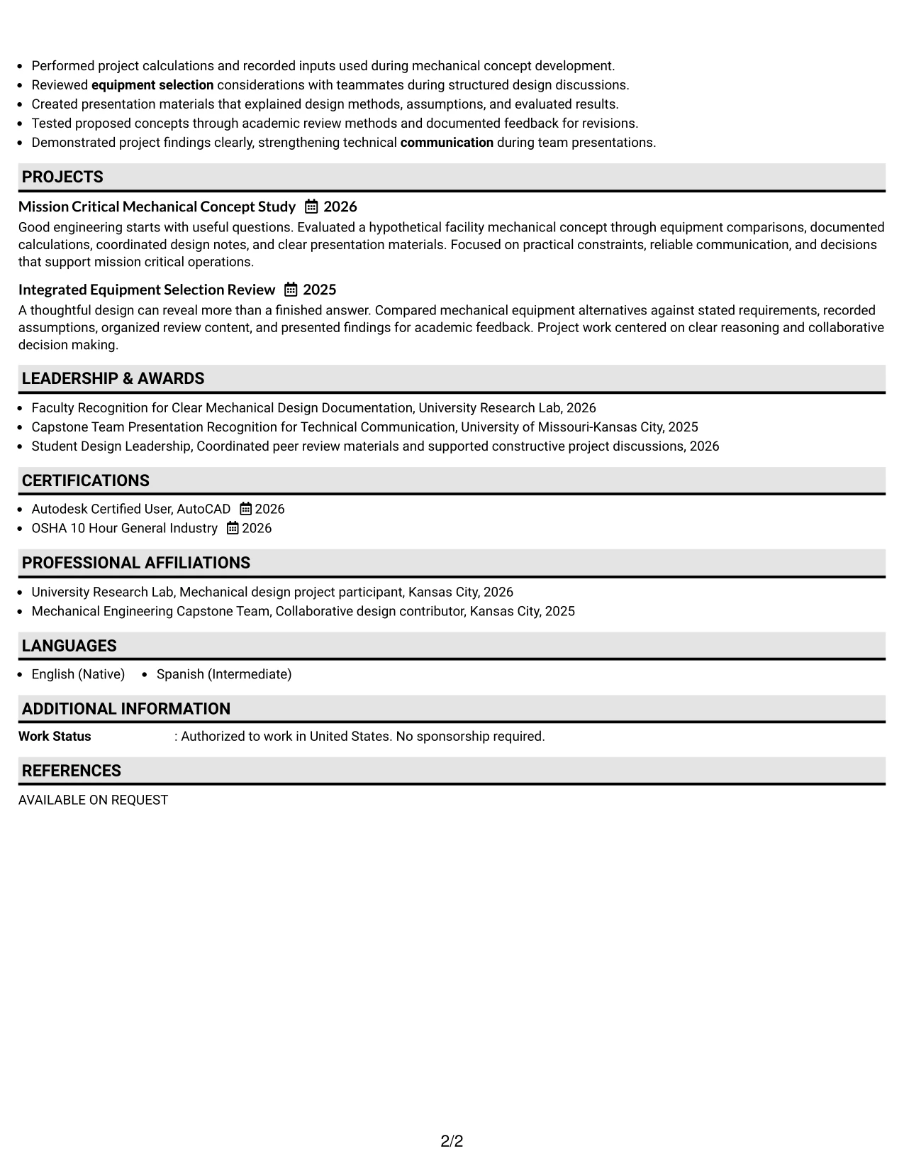 Resume Example Page 2