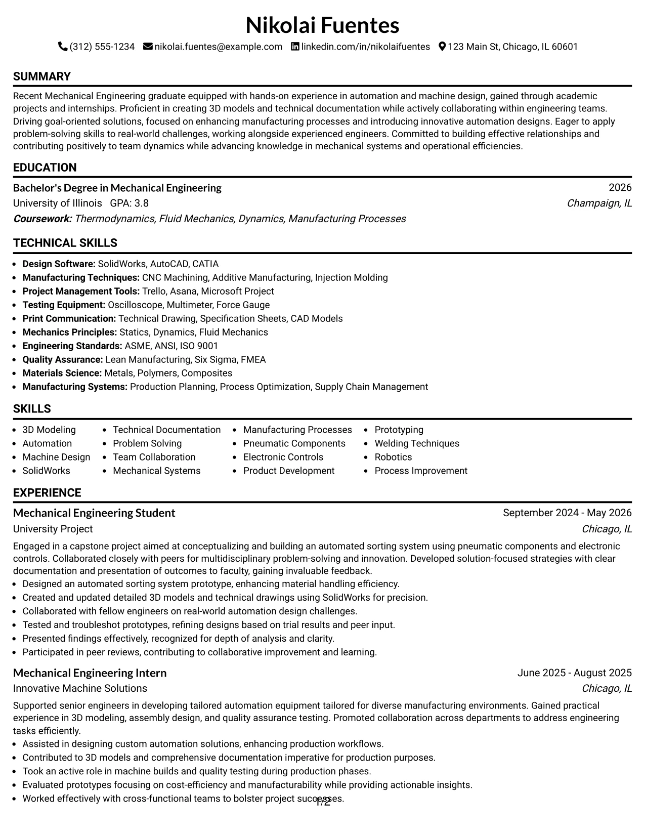 Resume Example Page 1