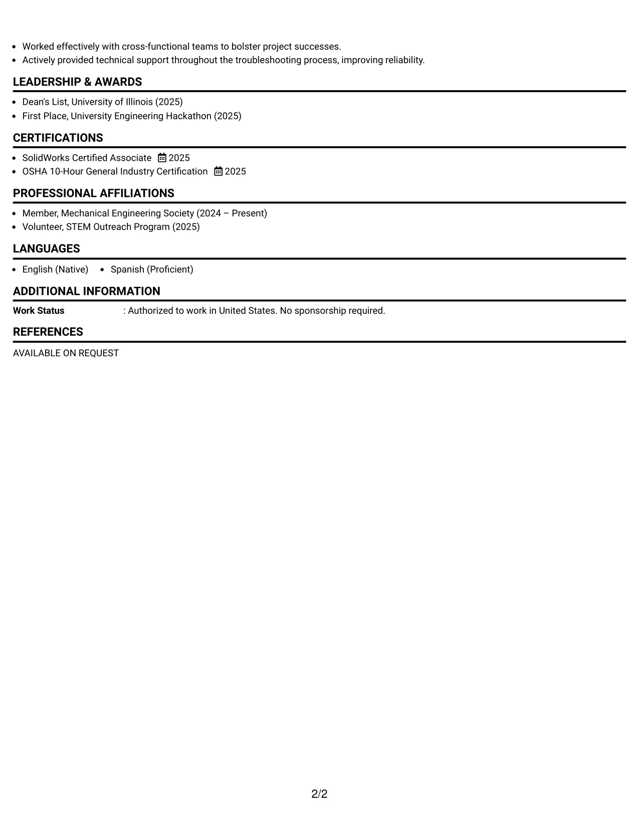 Resume Example Page 2