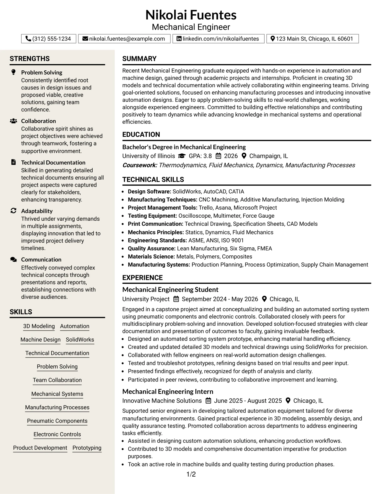 Resume Example Page 1