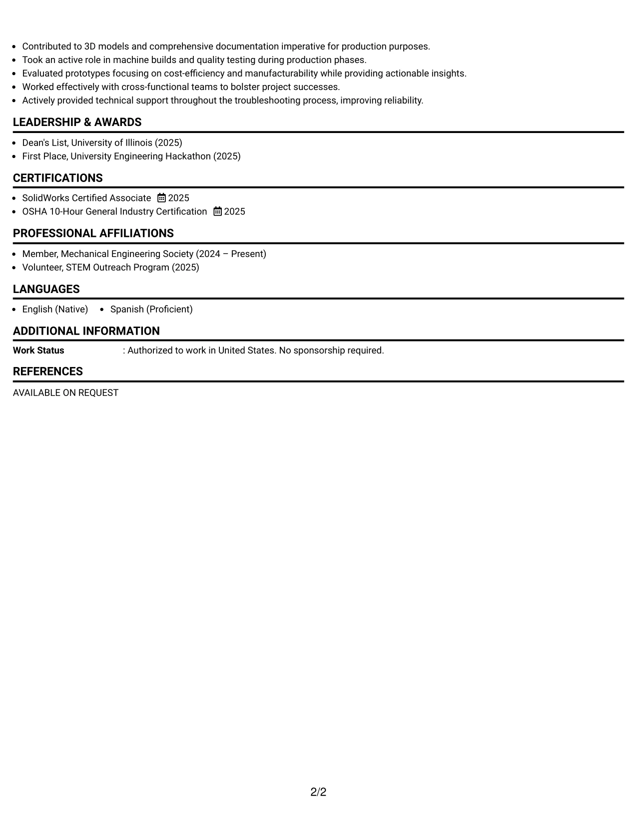 Resume Example Page 2