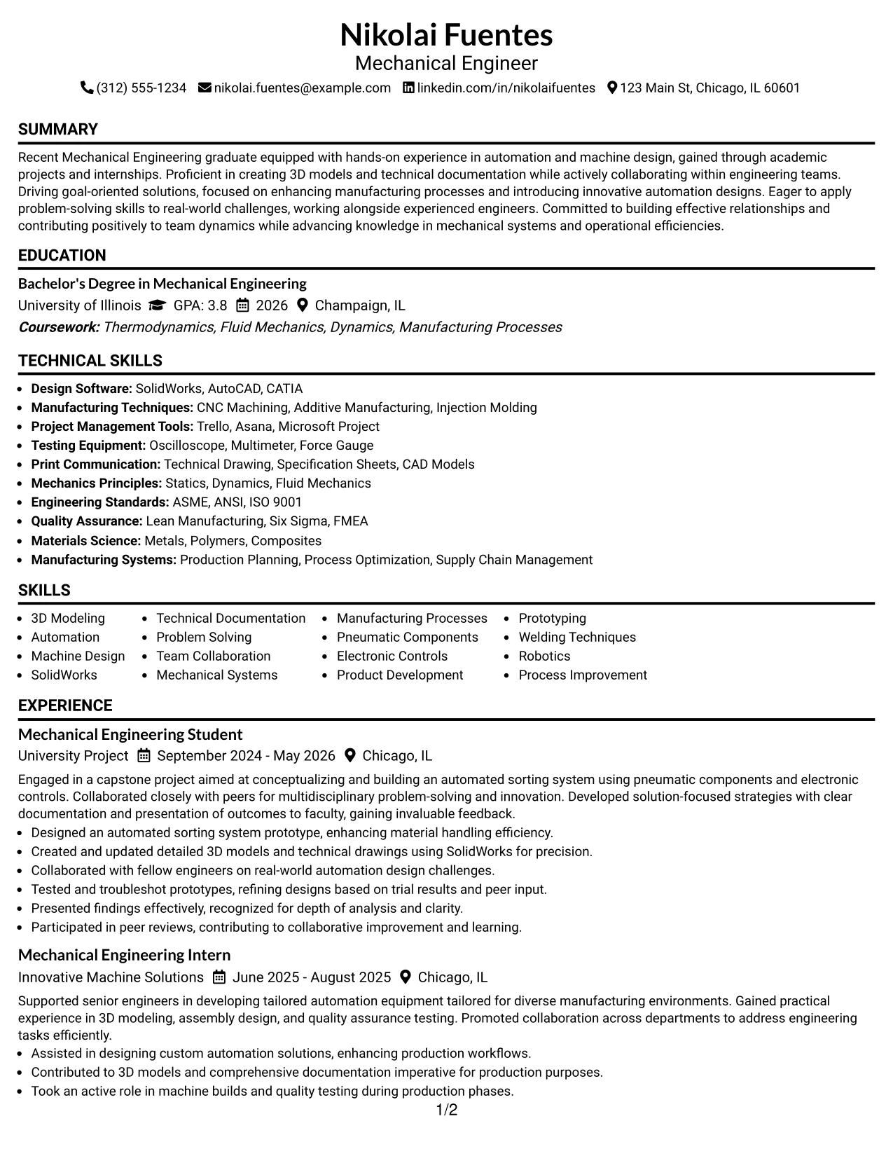 Resume Example Page 1