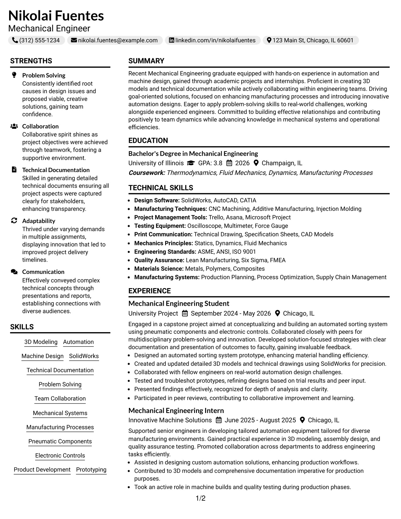 Resume Example Page 1