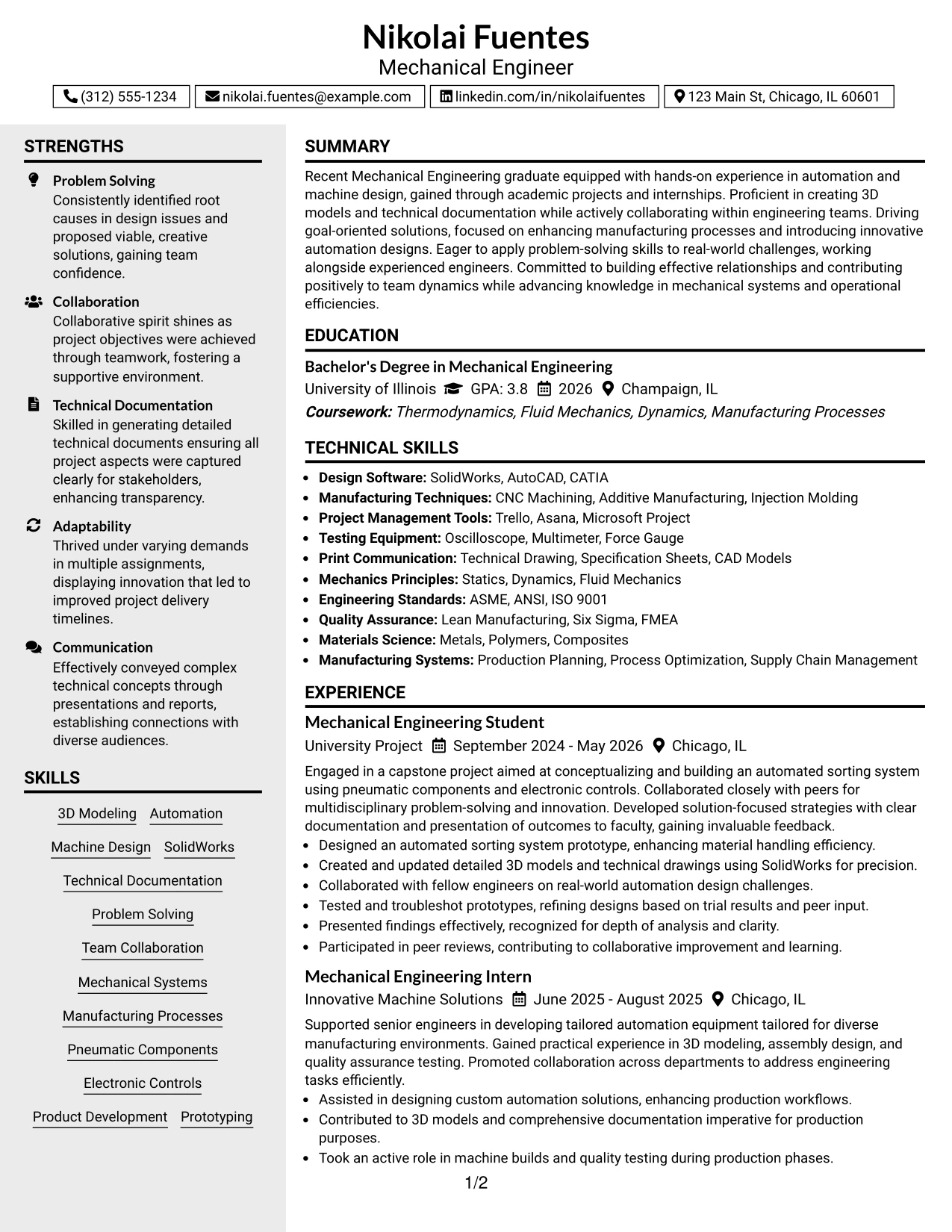 Resume Example Page 1