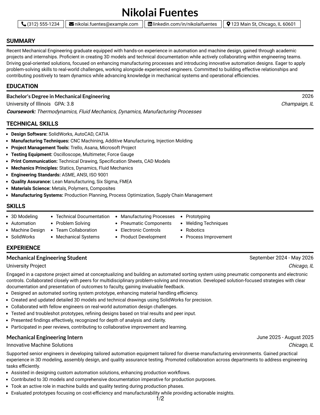 Resume Example Page 1