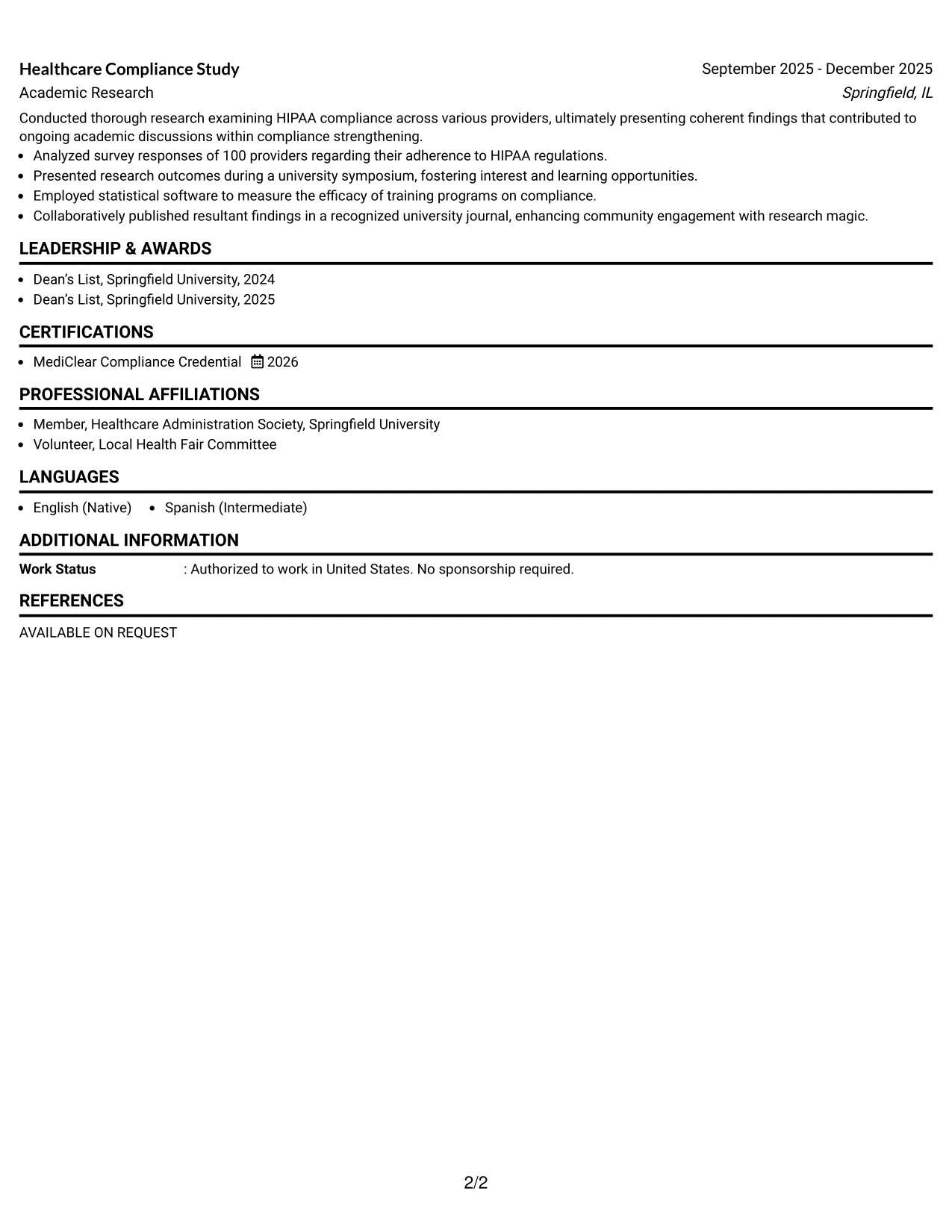 Resume Example Page 2