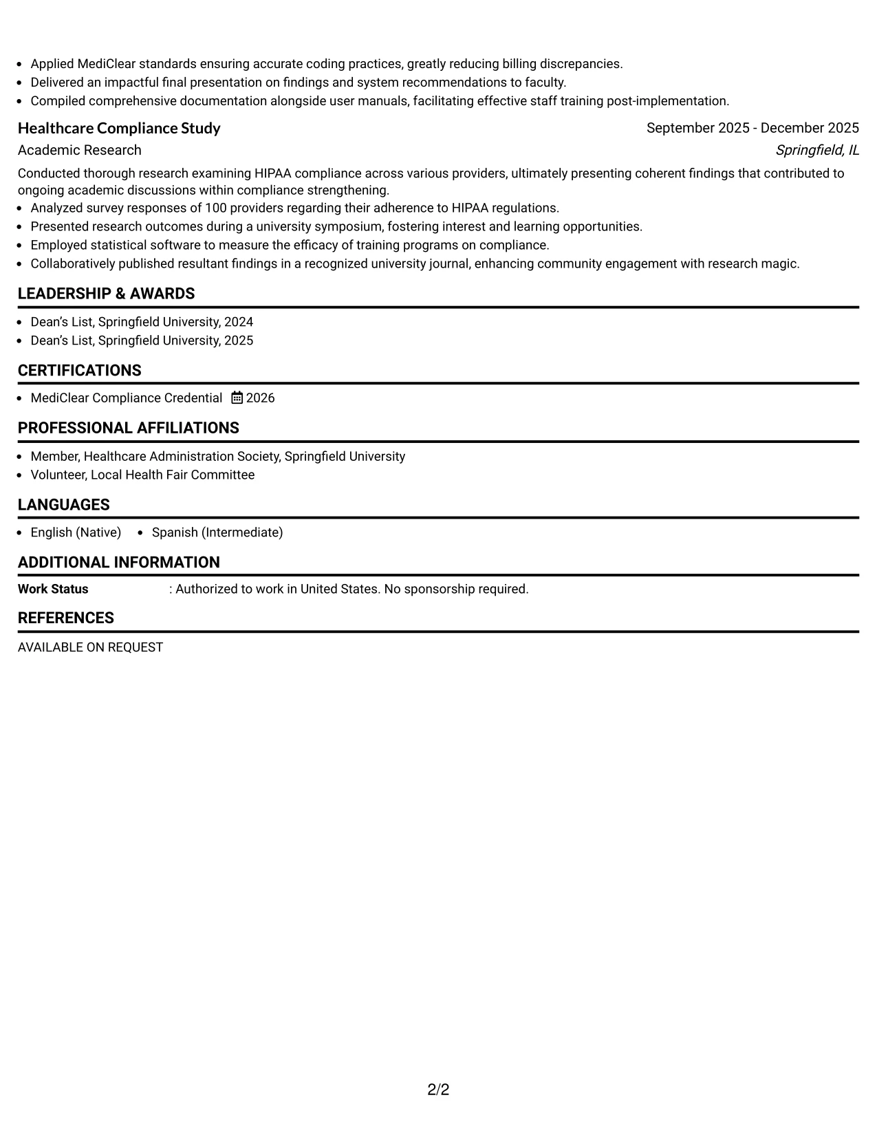 Resume Example Page 2