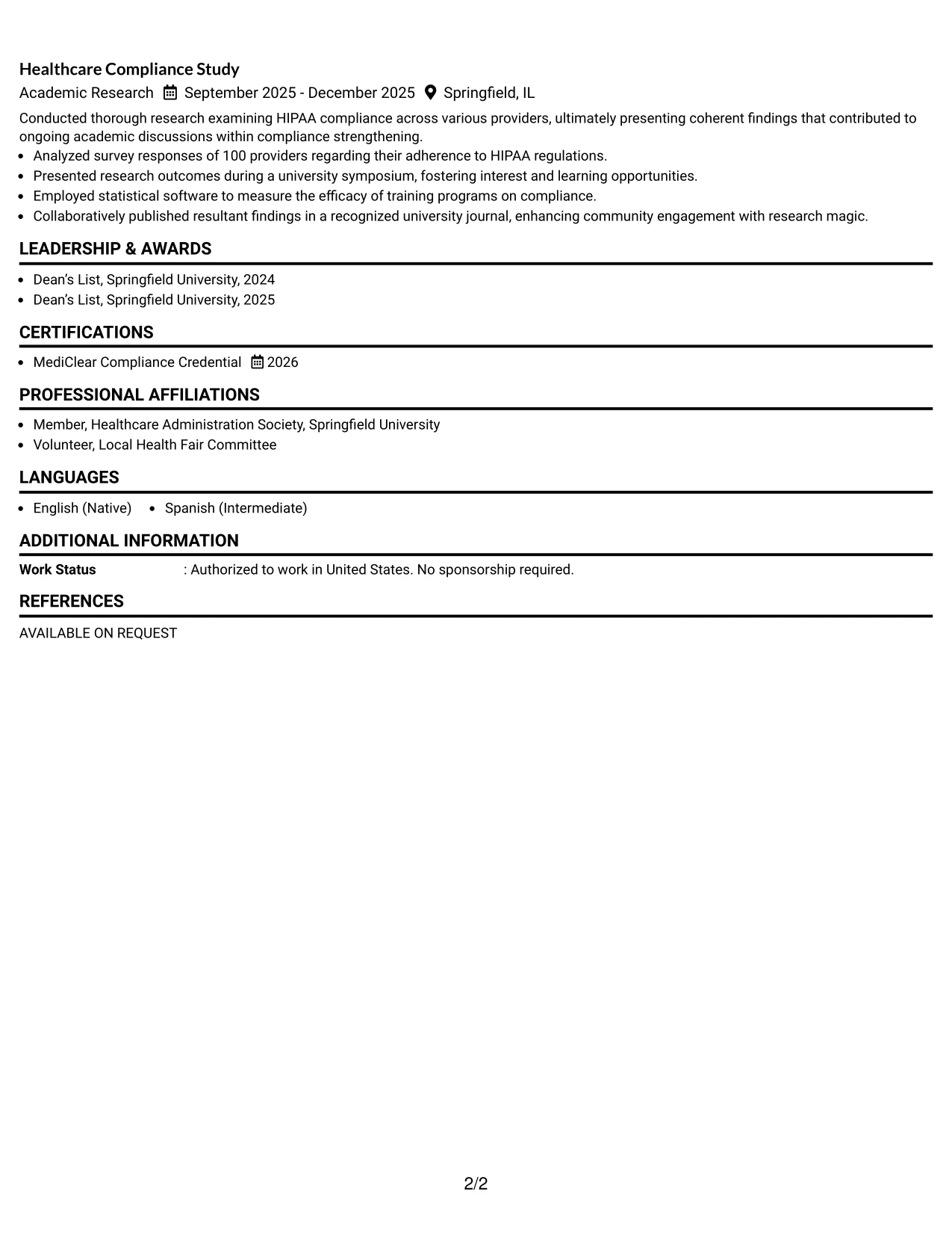 Resume Example Page 2