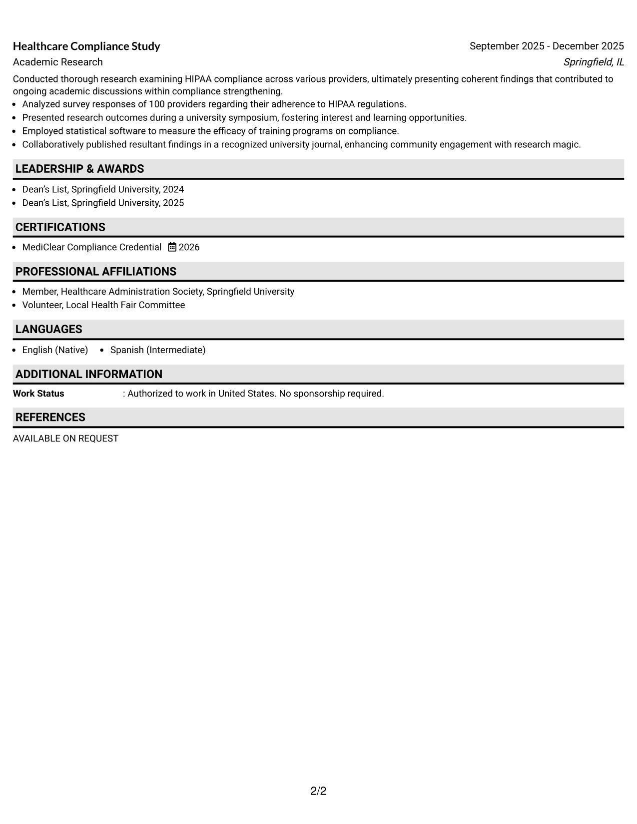 Resume Example Page 2