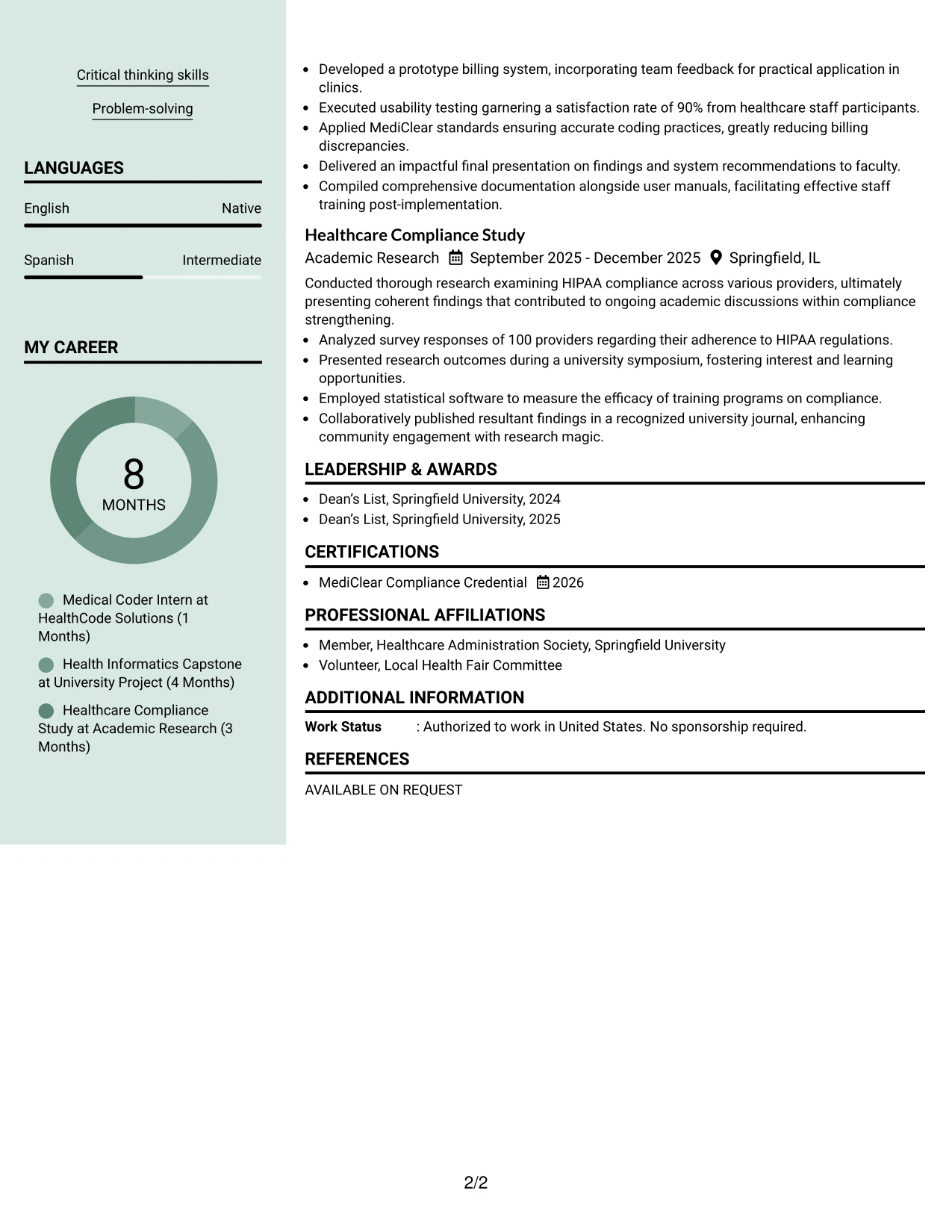 Resume Example Page 2