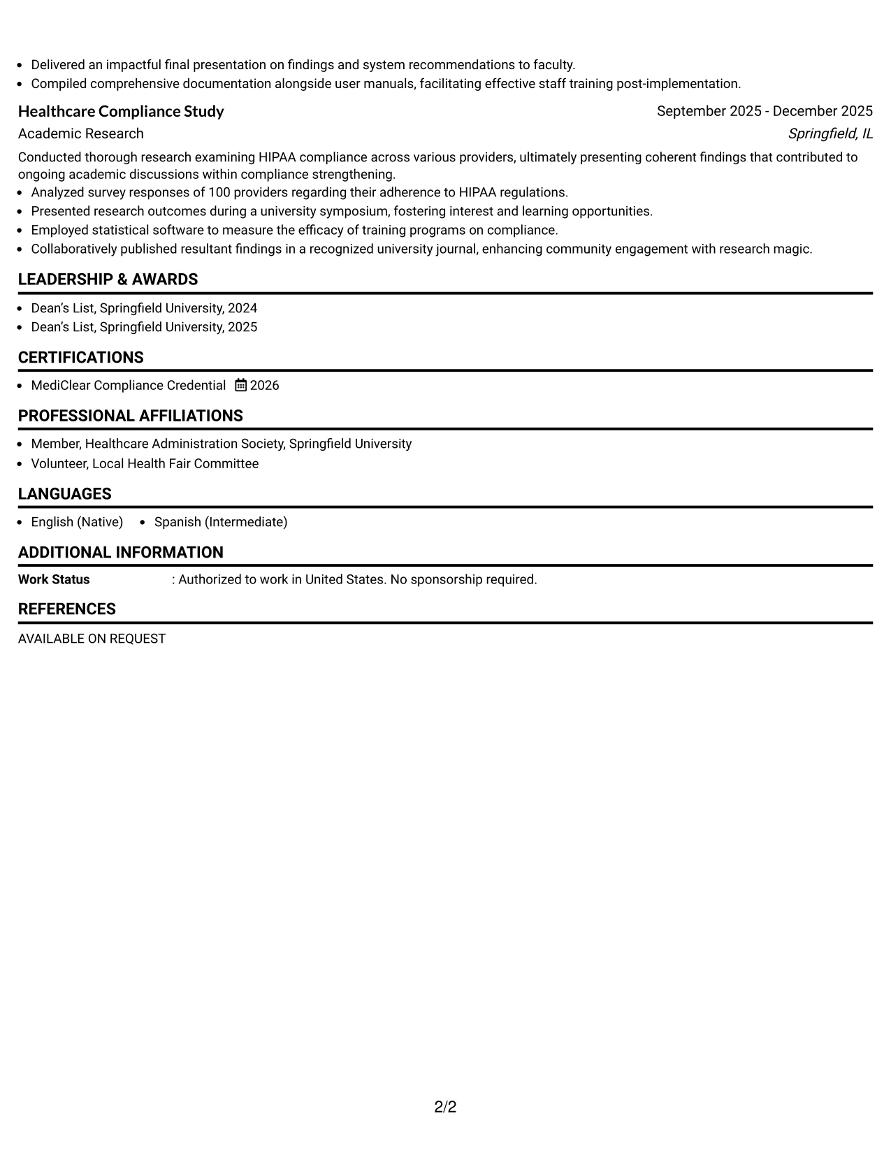 Resume Example Page 2