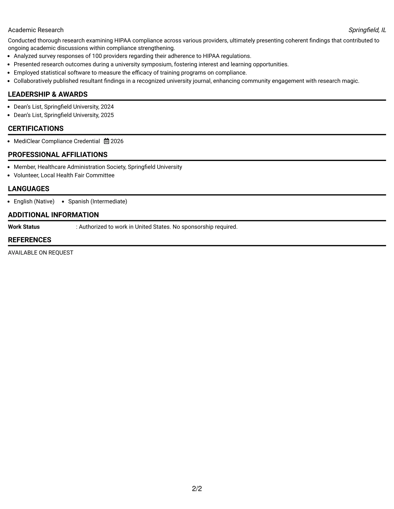 Resume Example Page 2