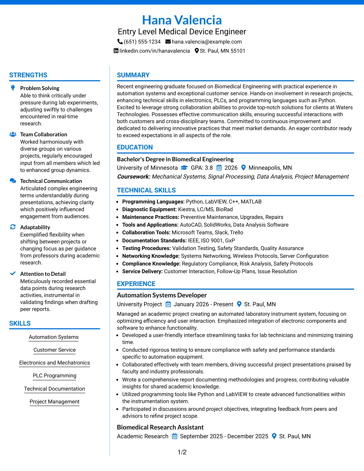 Resume Example Page 1