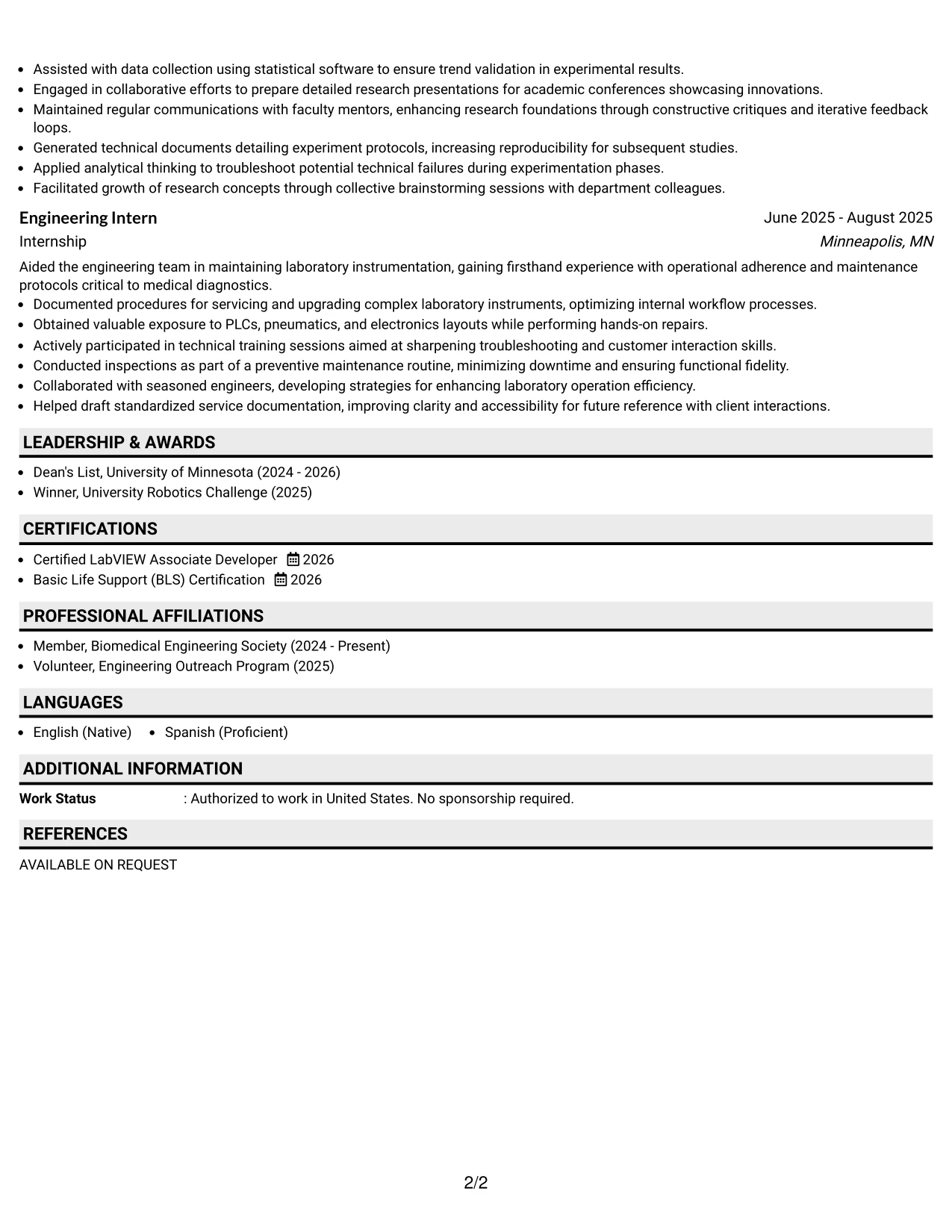 Resume Example Page 2