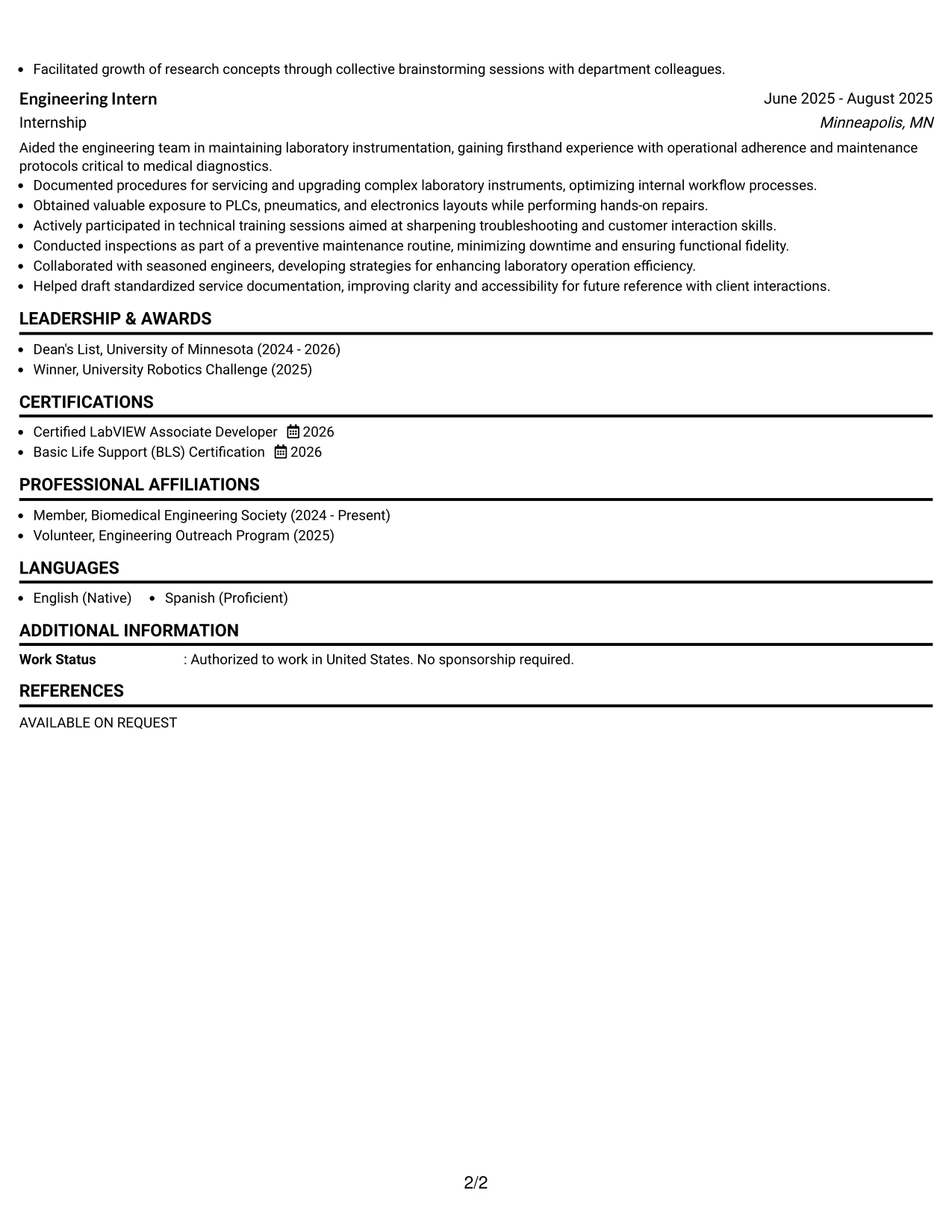 Resume Example Page 2