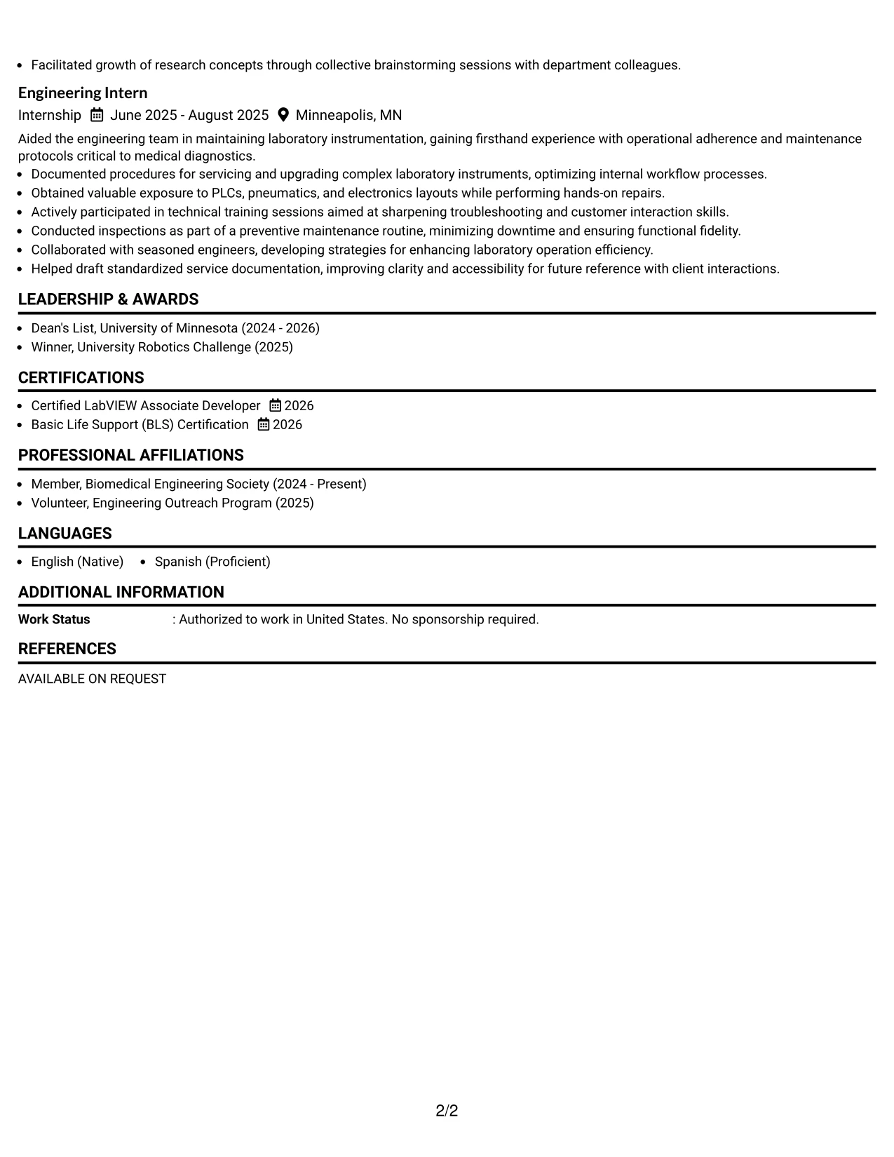 Resume Example Page 2