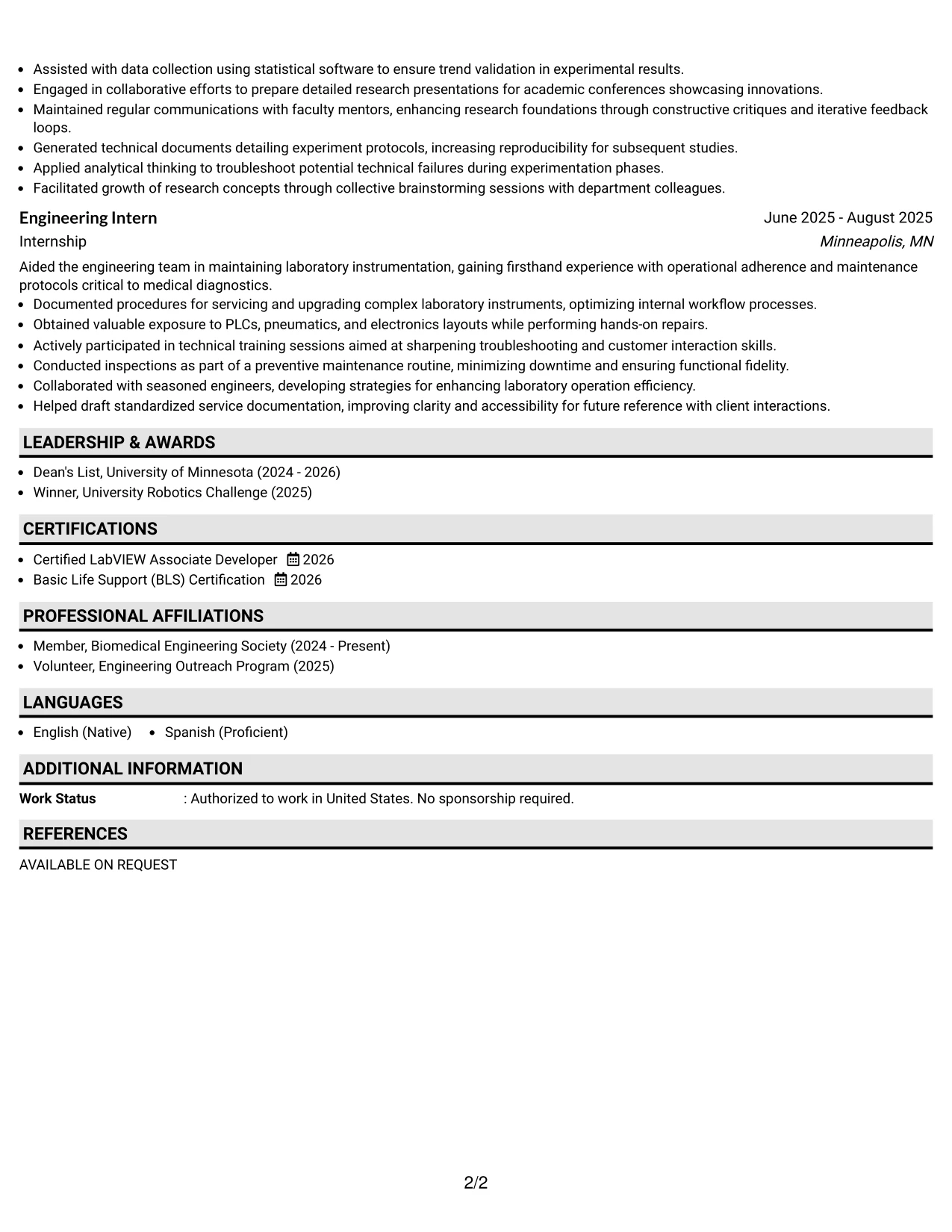 Resume Example Page 2