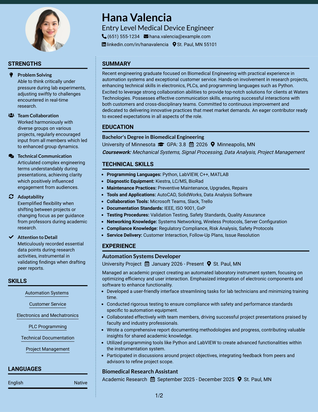 Resume Example Page 1