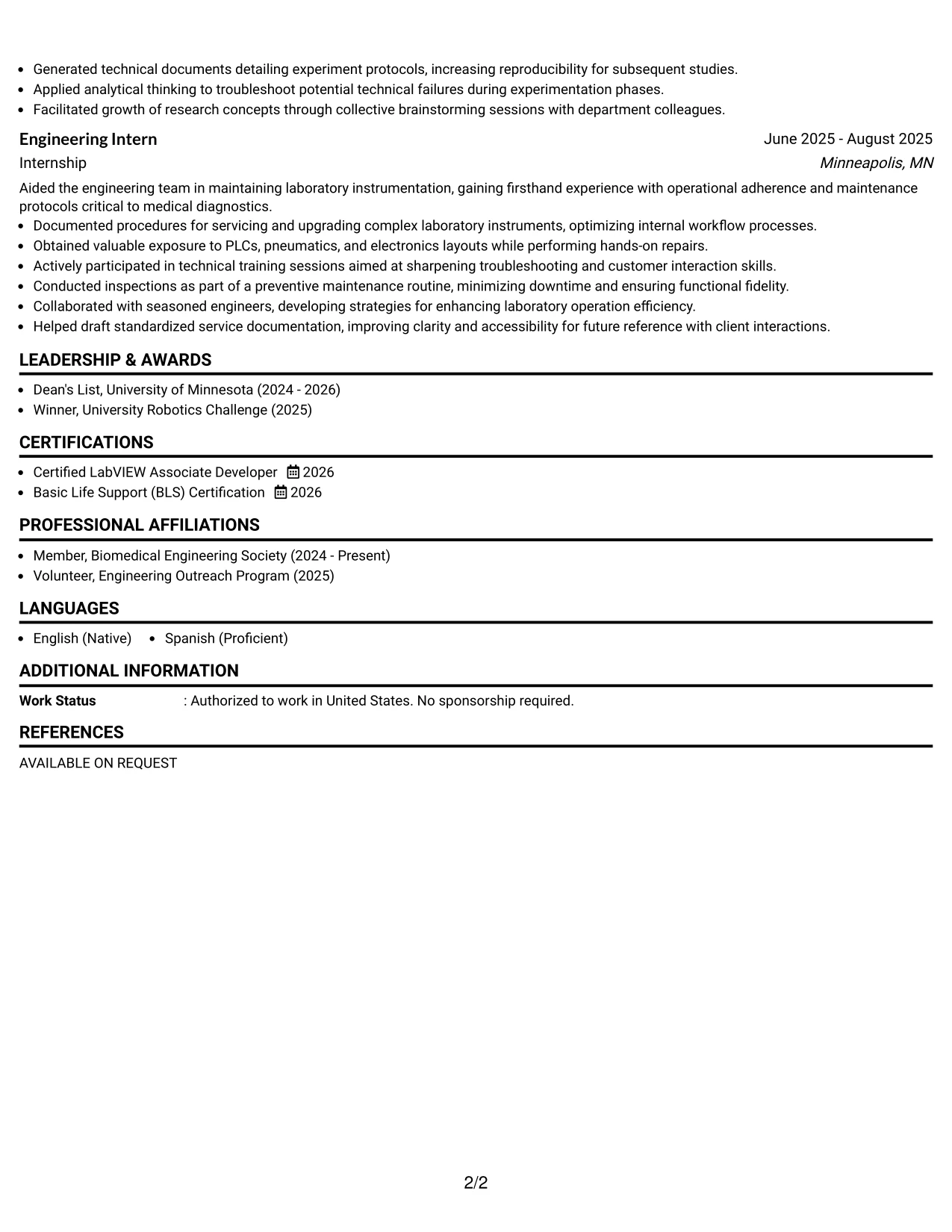 Resume Example Page 2