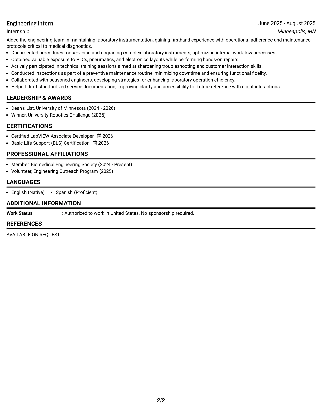 Resume Example Page 2