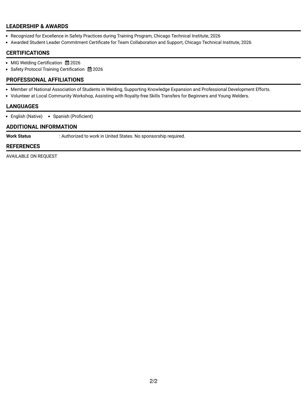 Resume Example Page 2