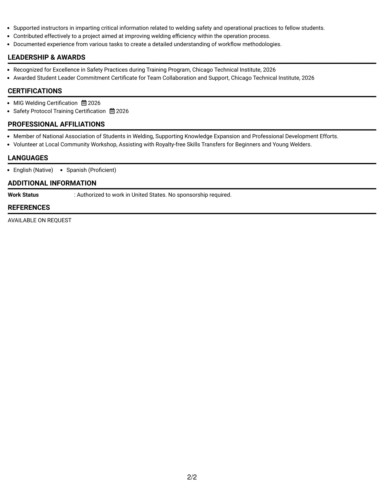 Resume Example Page 2