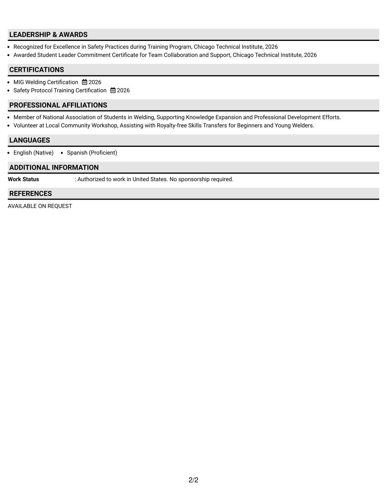 Resume Example Page 2
