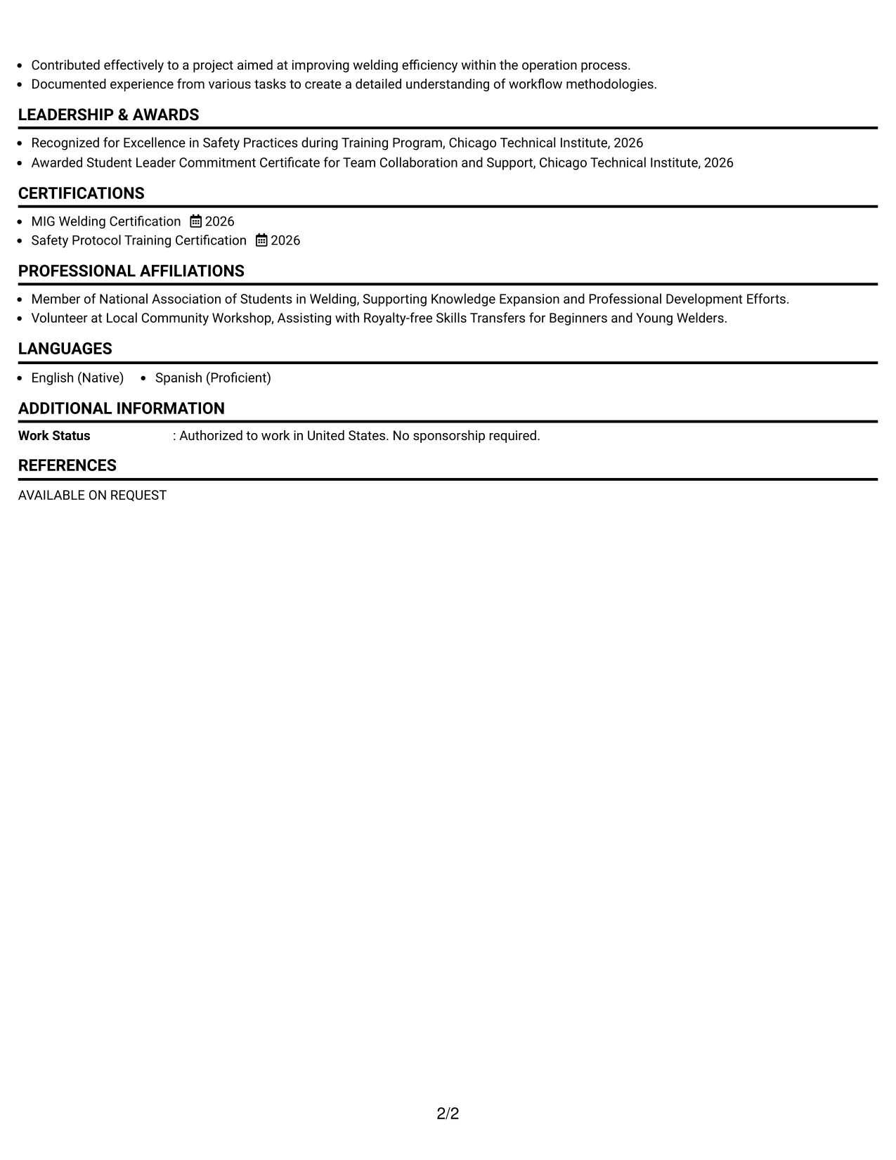 Resume Example Page 2