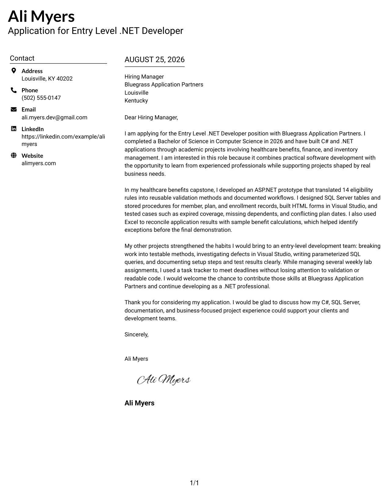 Resume Example Page 1