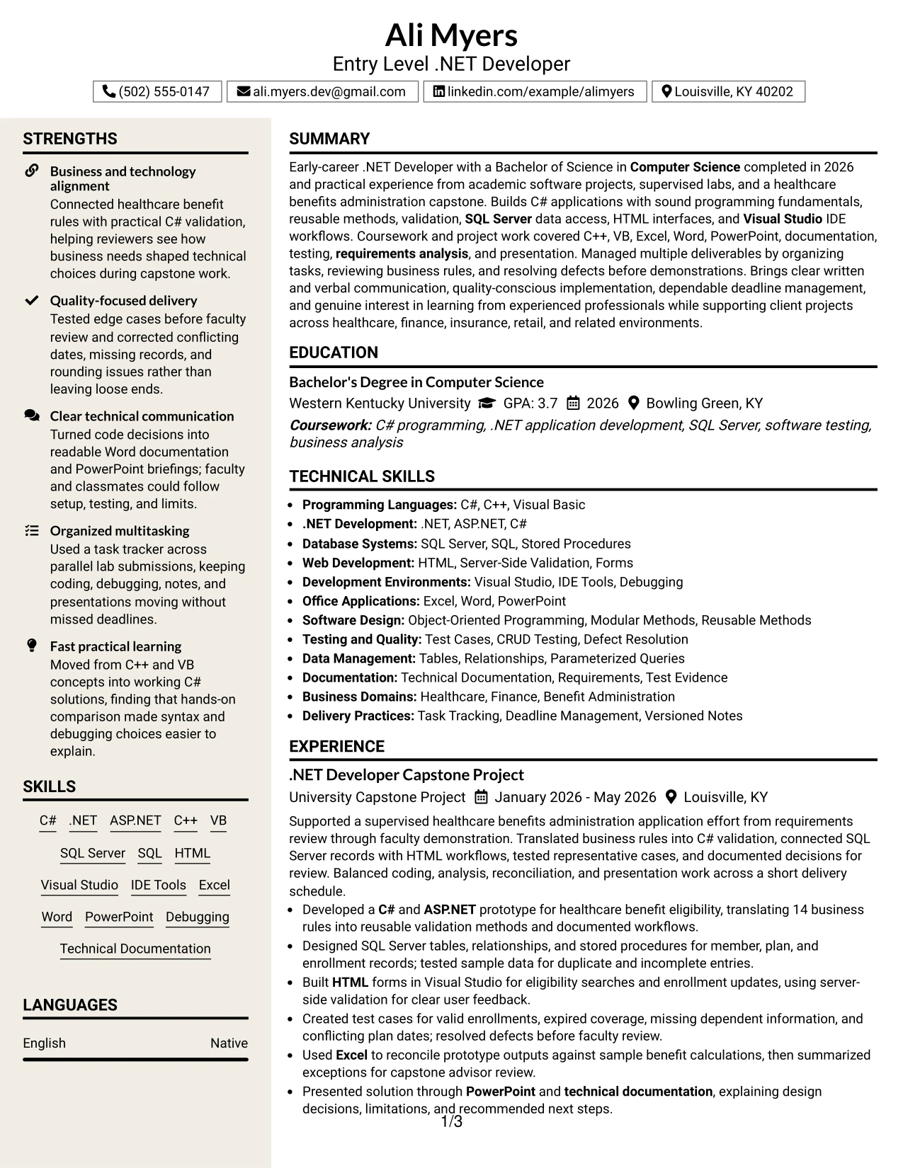 Resume Example Page 1