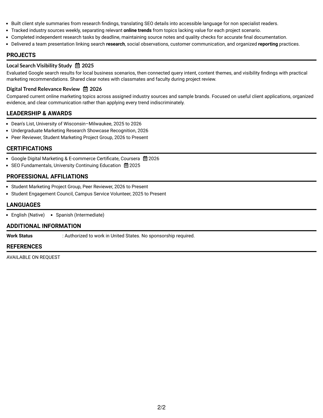 Resume Example Page 2