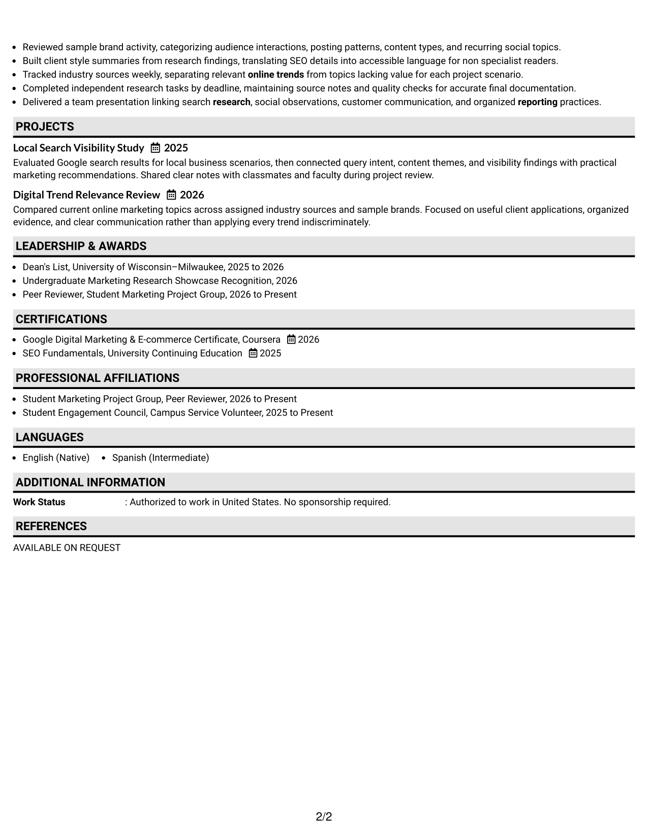 Resume Example Page 2