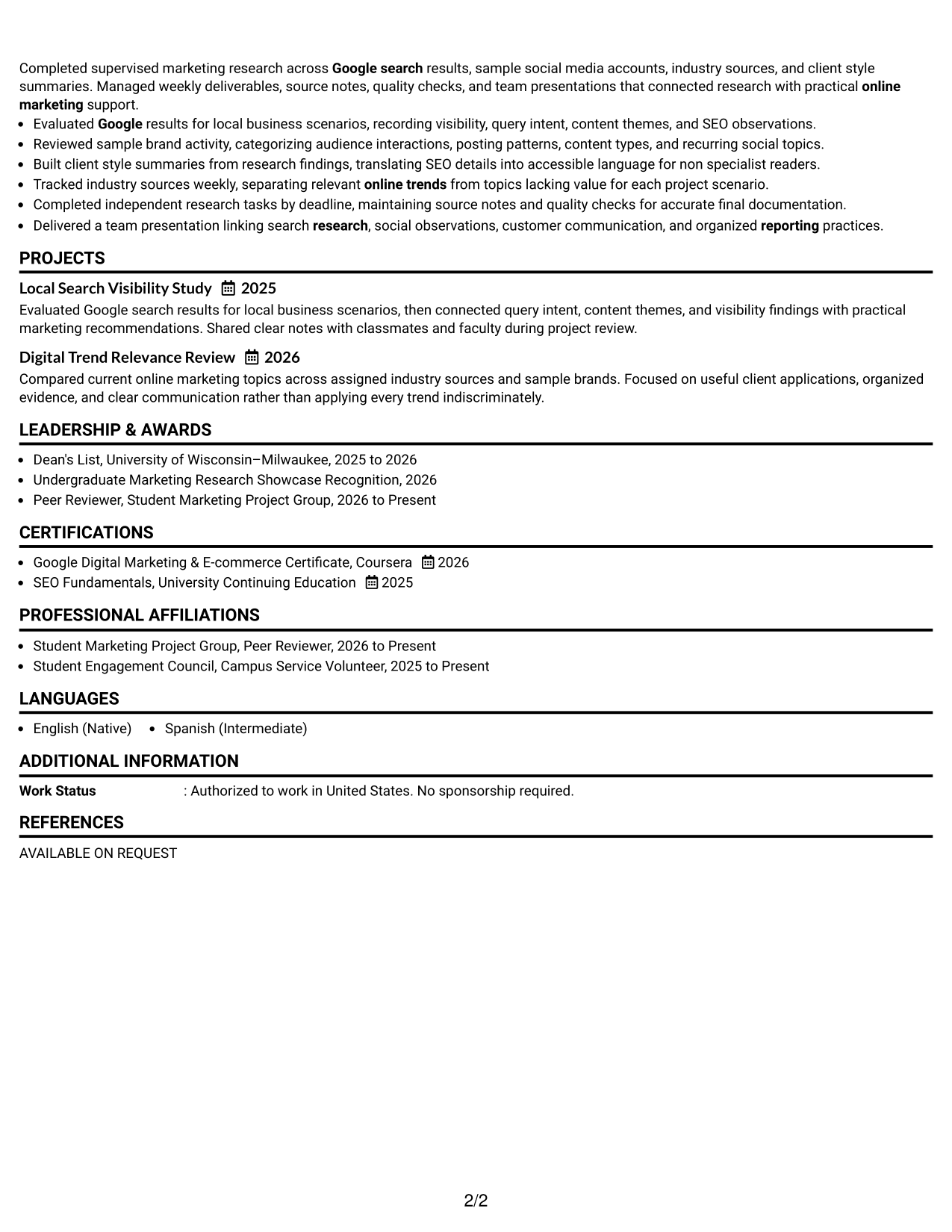 Resume Example Page 2